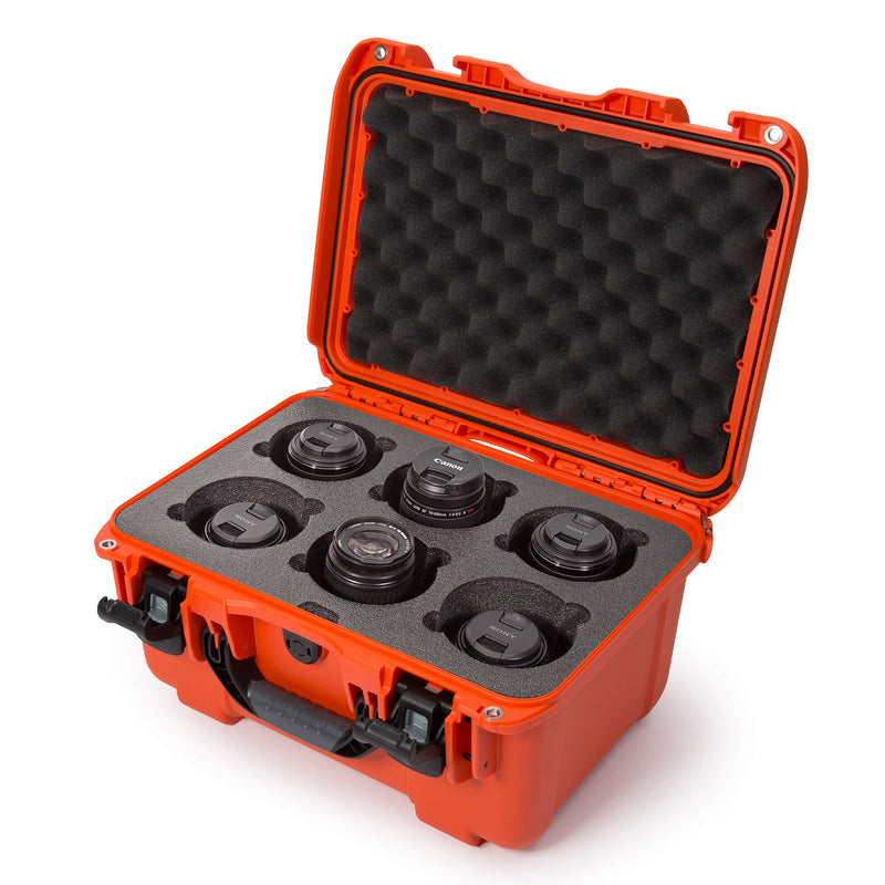 Waterproof Nanuk 918 Hard Case with Custom Foam Insert for 6 Lenses - Orange