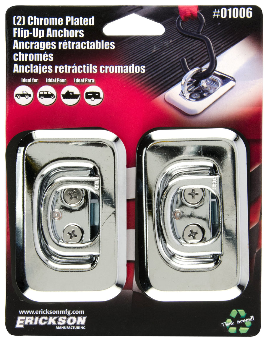 Chrome Plated Erickson Flip-Up Stake Pocket Anchor, (Pack of 2)