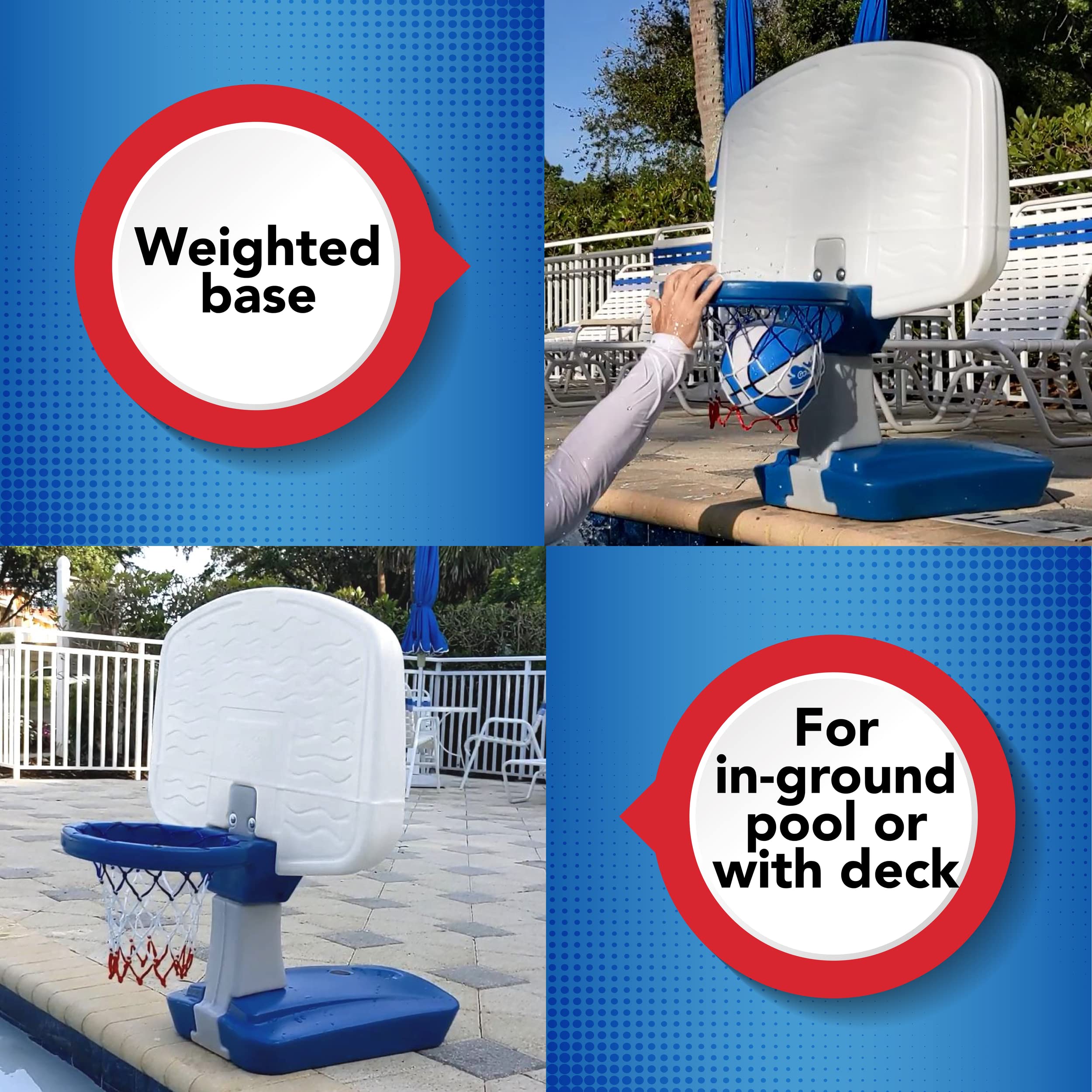 Simplay3 Basketball Hoop Pooltime Game Set for Swimming Pools, Includes Ball, Pump and Net- Blue, Ages 8+, Made in The USA