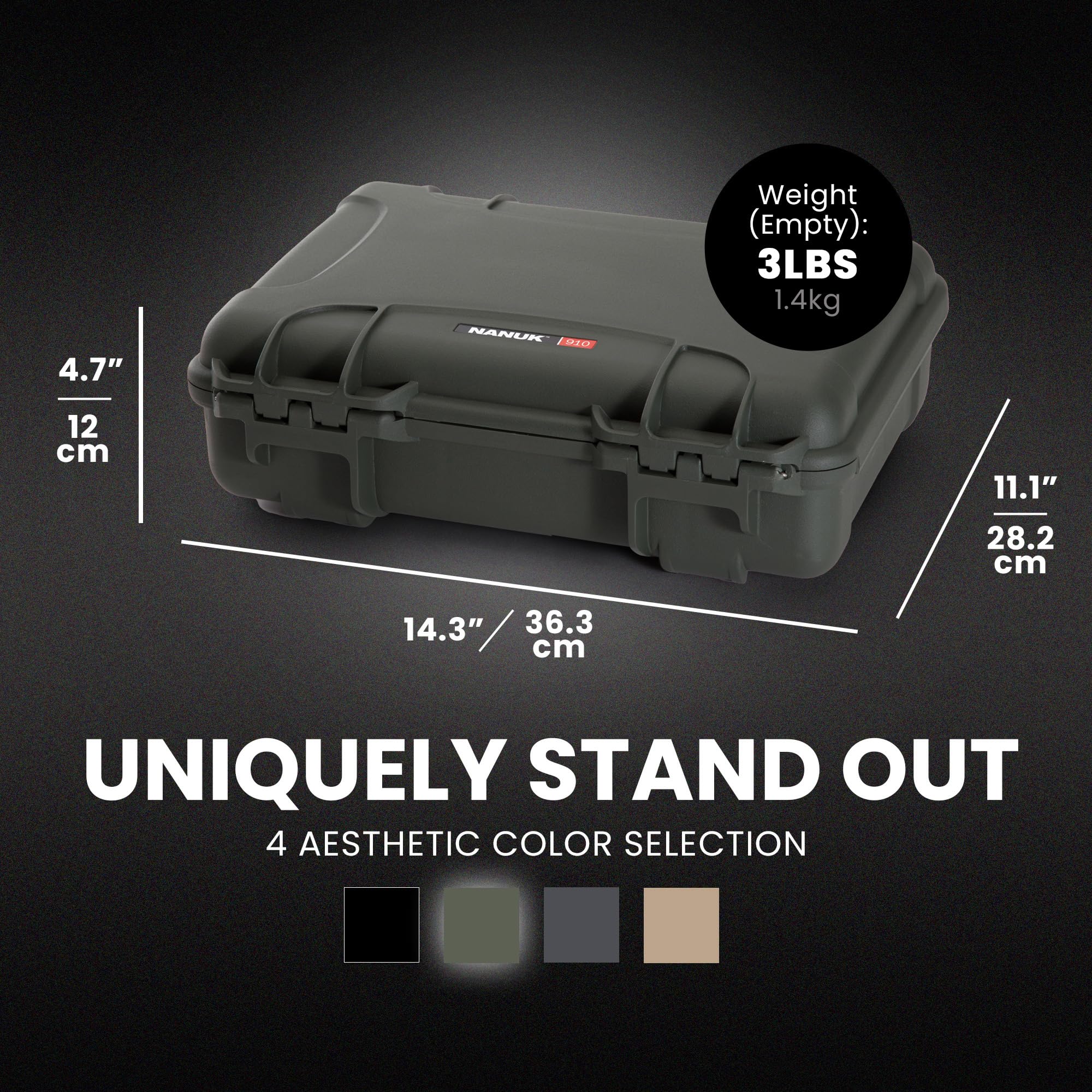 NANUK 910 Hard Case with Custom Foam Insert 2 UP for Glock, IP67 Waterproof & Crushproof, Rugged Construction for Ultimate Protection, Made in North America – Olive (14.3” x 11.1” x 4.7”)
