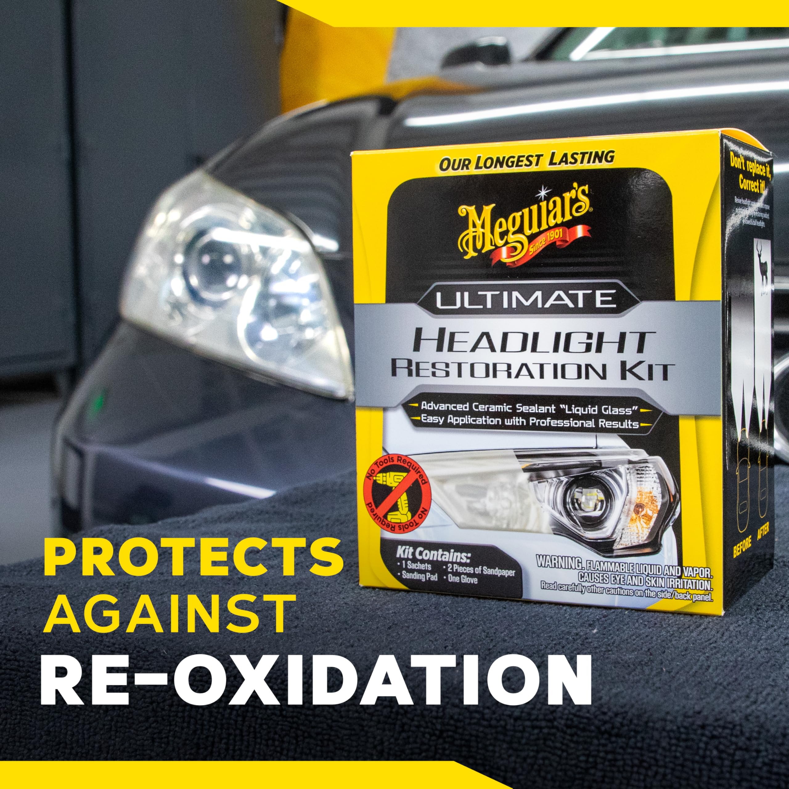 Ultimate Headlight Restoration Kit Meguiar's - The Perfect Headlight Repair Kit to Remove Yellowing and Cloudiness from Headlights - Easy to Use and Seals Headlights with 18 Plus Months of Protection