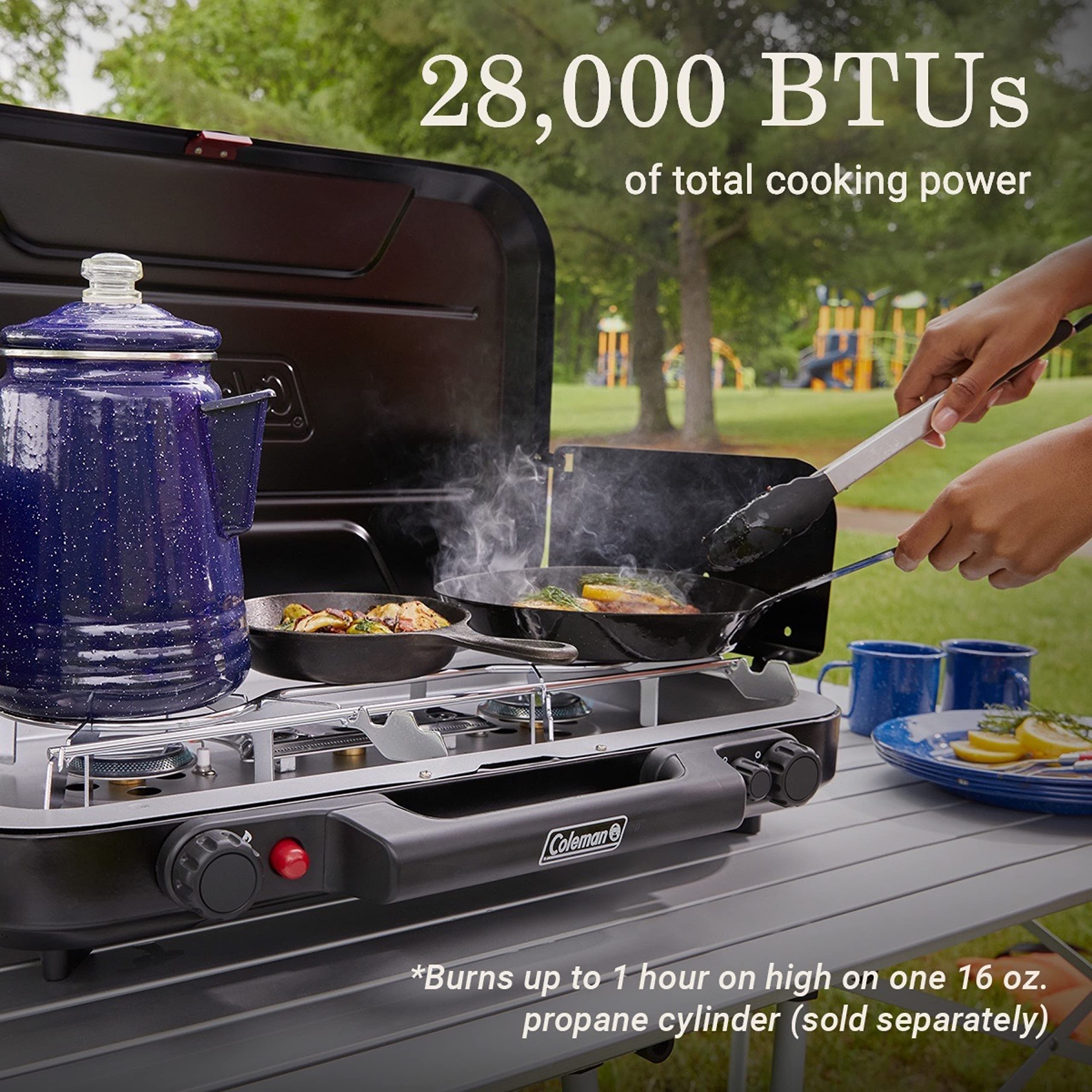 3-Burner Coleman Classic Propane Camping Stove with InstaStart Ignition, Portable Cooktop with 3 Adjustable Burners & 28,000 BTUs of Power