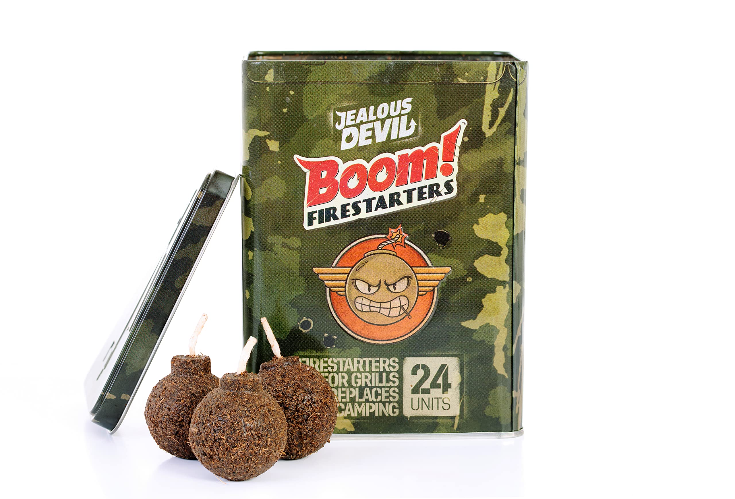 Boom! Jealous Devil Firestarters 24 Pack, 100% Natural Made from Coconut Fiber, No Smoke and Odorless, Waterproof, 20-Minute Long Burn for BBQ Lump Charcoal, Briquettes, Fireplace, Camping and More