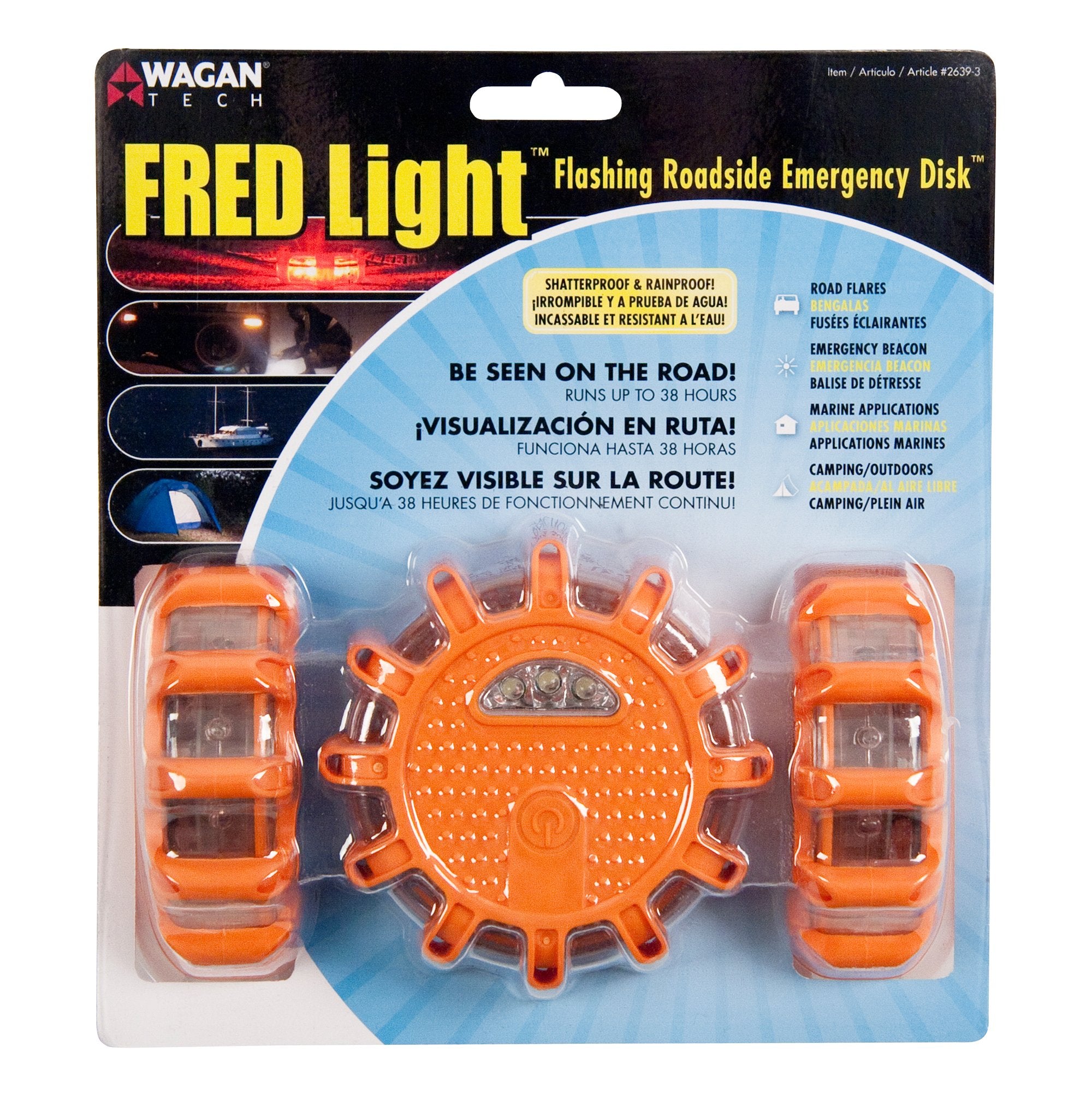 Wagan FRED EL2639-3 Flashing Roadside Emergency Disc LED Flare 9 Flash Modes for Roadside Security, Warning Flashing with Magnet and Hook for Vehicles and Boats