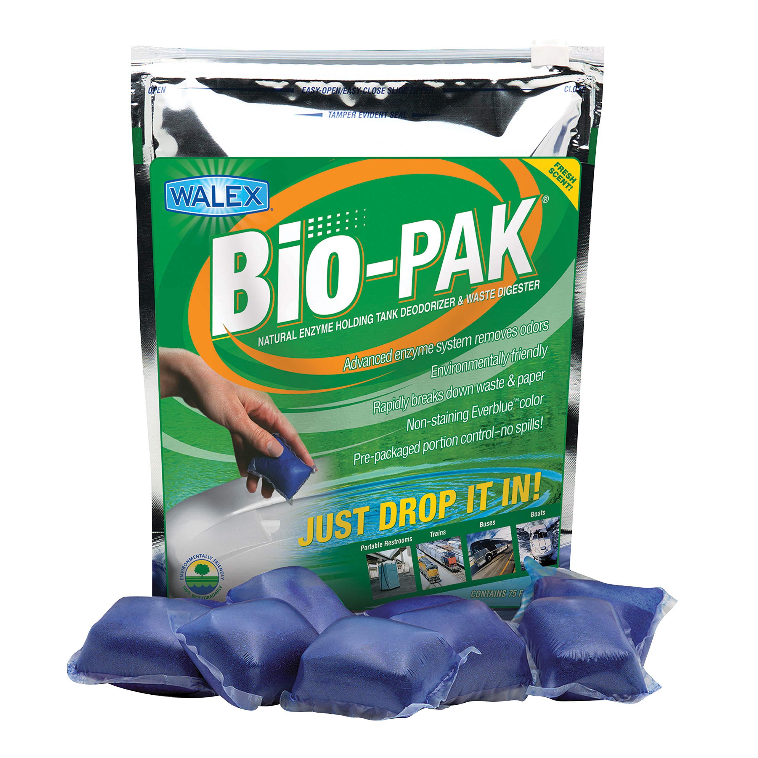 Walex Bio-Pak BIOBLUBG Natural Enzyme Holding Tank Deodorizer and Waste Digester - 50-Pack