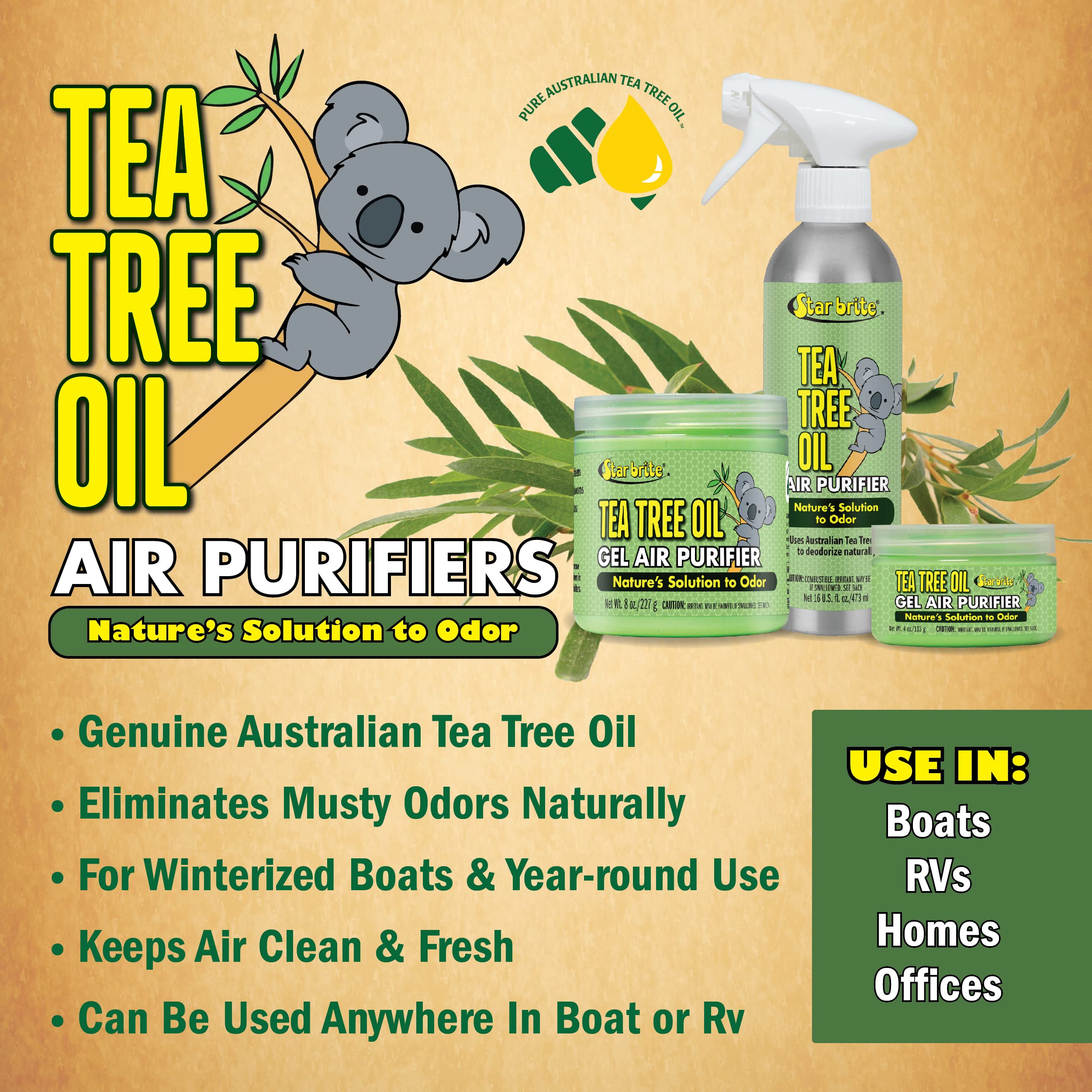 ATTIA-Certified Pure Australian Tea Tree Oil Gel Air Purifier - STAR BRITE Tub - 4 OZ (096504)