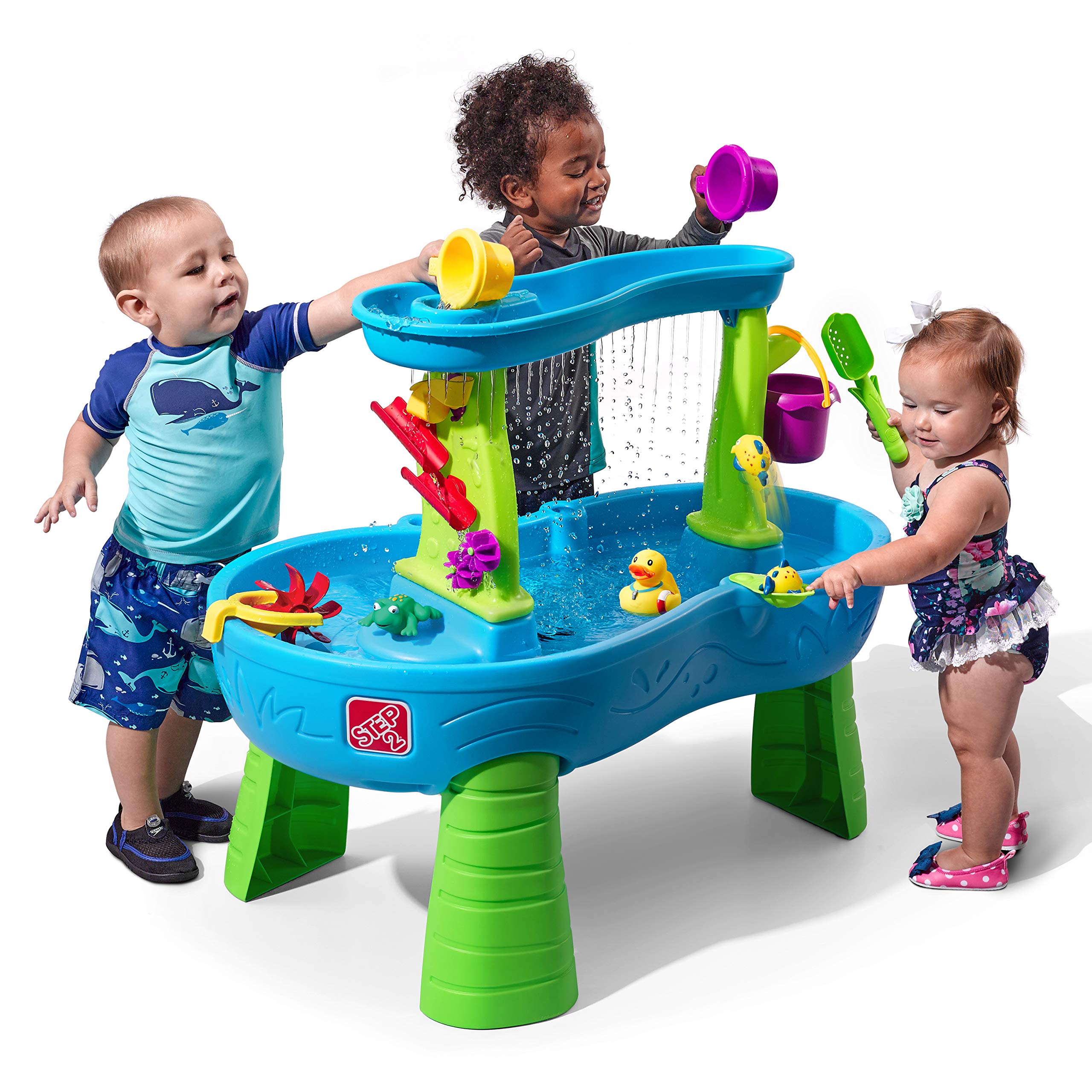 Step2 Splash Pond Rain Showers Water Table, Kids Water and Sand Activity Sensory Playset, Summer Outdoor Toys, 13 Piece Water Toy Accessories, For Toddlers 1.5+ Years Old, Blue & Green