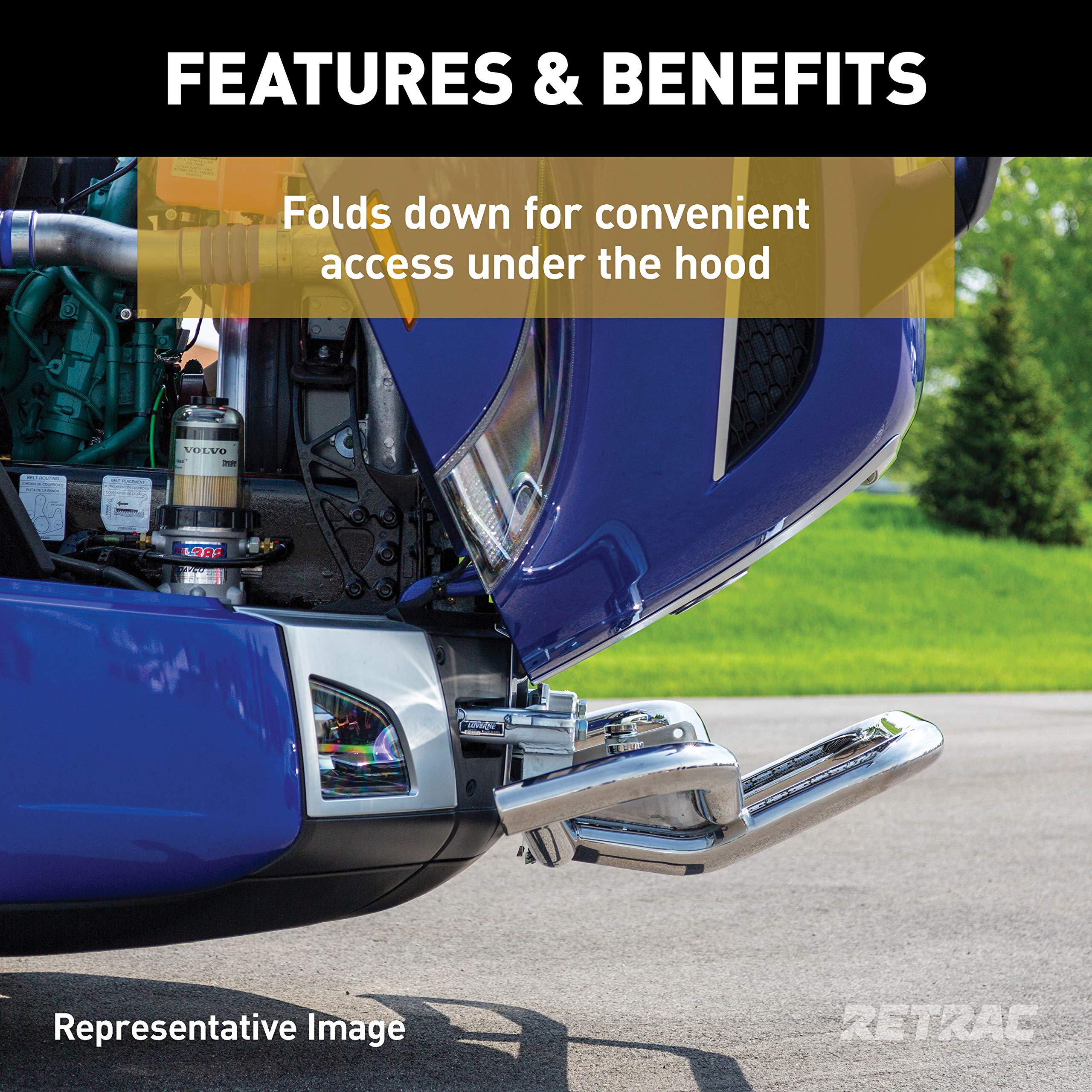 Tuff Guard II Retrac 335560 Polished Stainless Steel Semi Truck Bumper Guard, Select Freightliner Classic