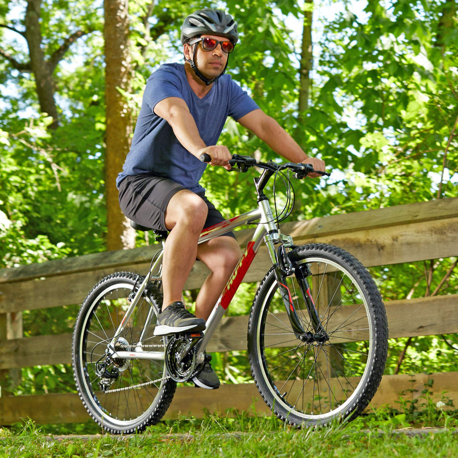 Huffy Mountain Hardtail Trail Bike 24 inch, 26 inch, 27.5 inch, 26 inch wheels/20 inch frame, Gloss Nickel