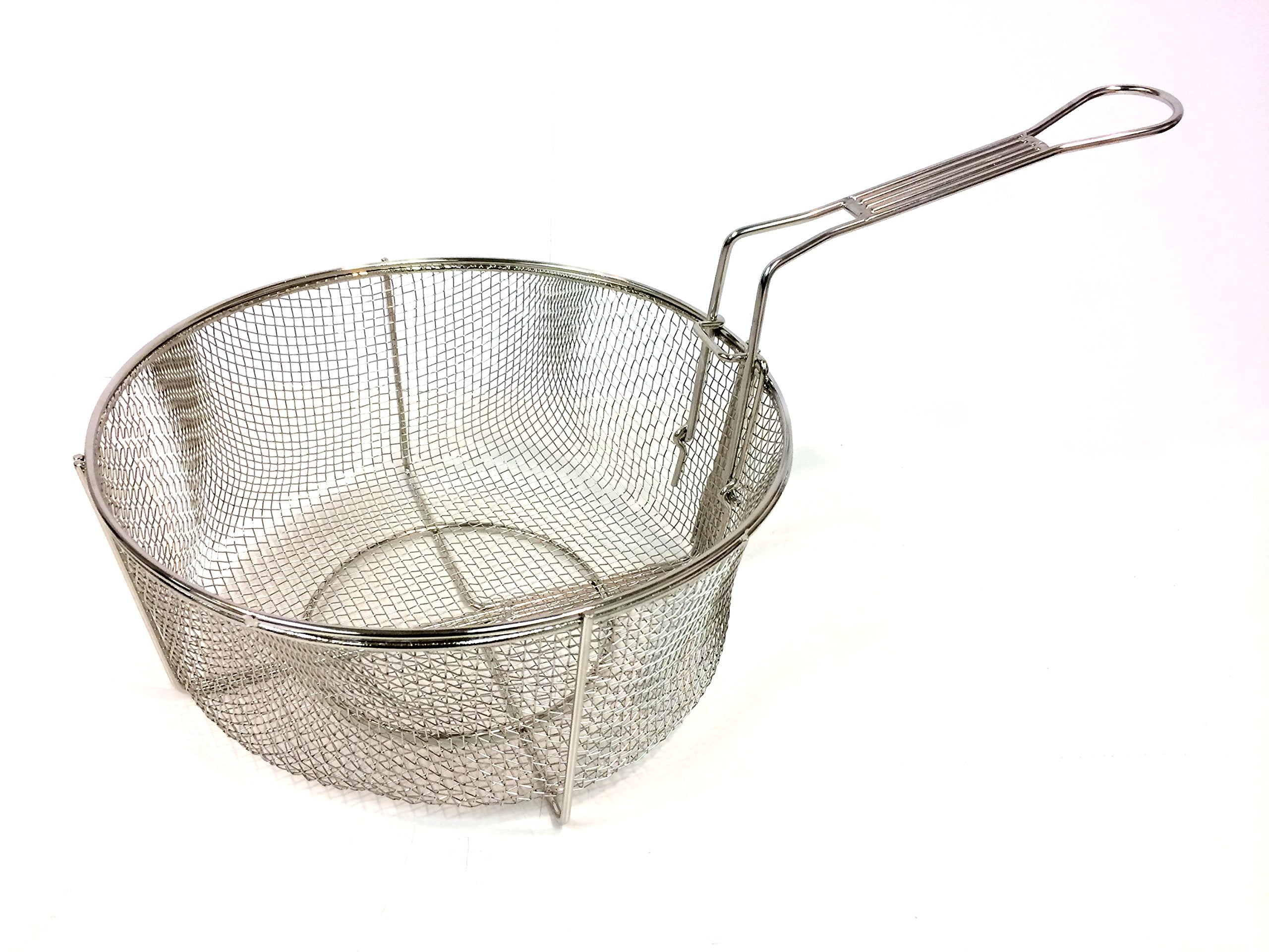 Bayou Classic 11-in Stainless Fry Basket 0126 w/Folding Handle 5.5-in Depth Drain Hook Perfect for Fried Fish Chicken Shrimp Onion Rings Hushpuppies Fries and More