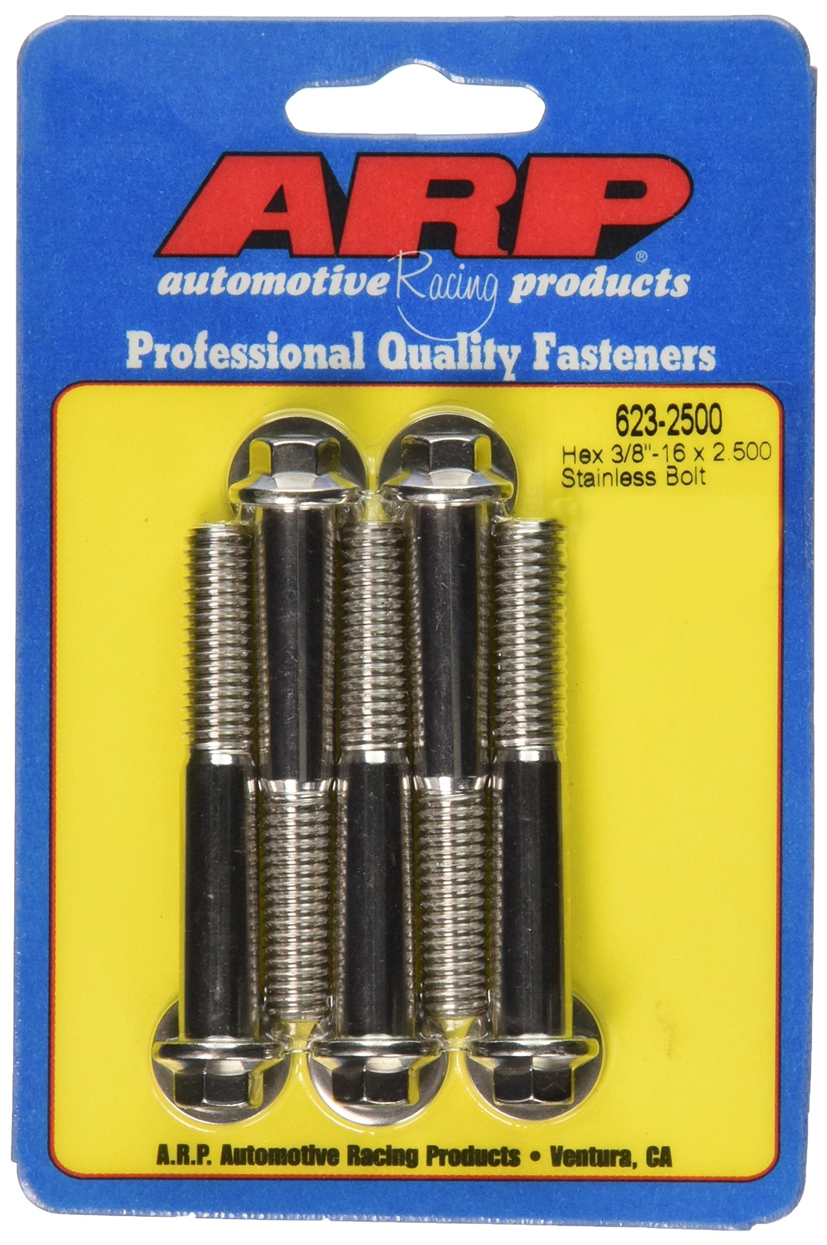 ARP 5-Pack Of Stainless Steel Hex Bolts, Size 3/8-16, 2.500 Under Head Length