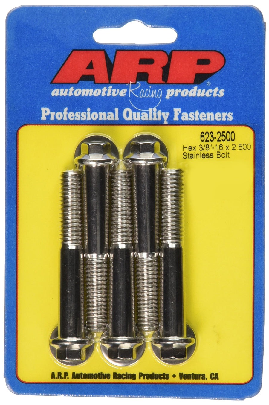 ARP 5-Pack Of Stainless Steel Hex Bolts, Size 3/8-16, 2.500 Under Head Length