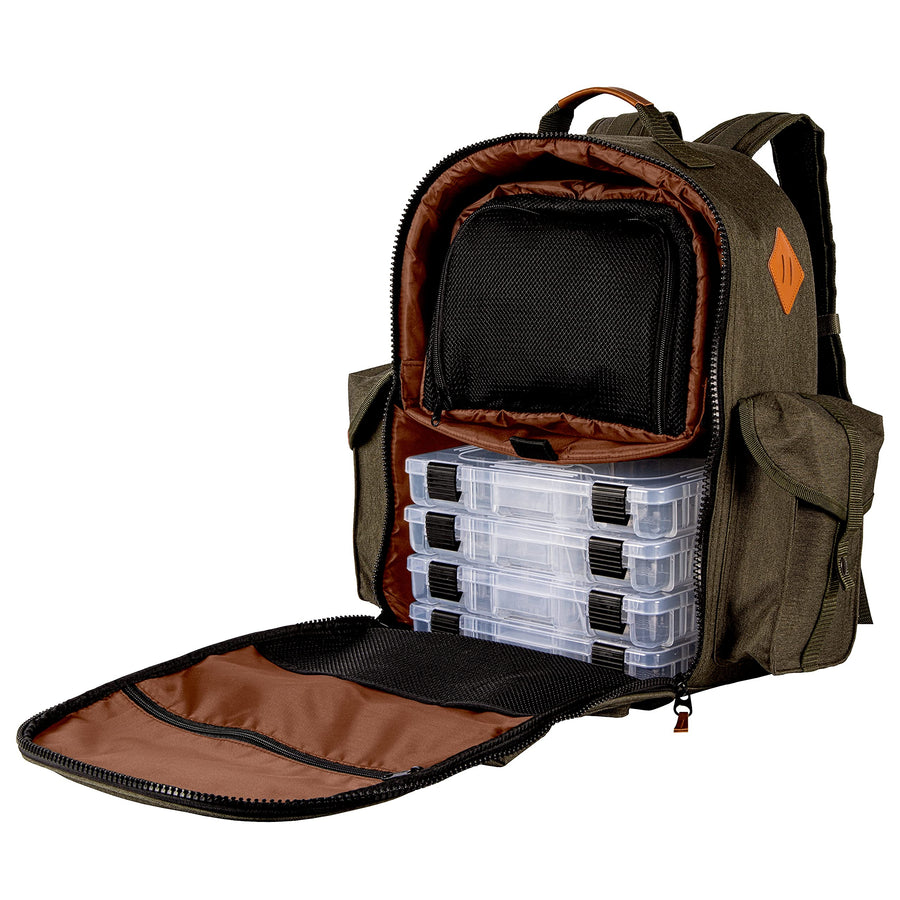 A-Series Plano Molding 2.0 Tackle Backpack, Forest Green, Includes 5 3600 StowAway Utility Boxes, Premium Soft Fishing Tackle Storage for Baits & Tools