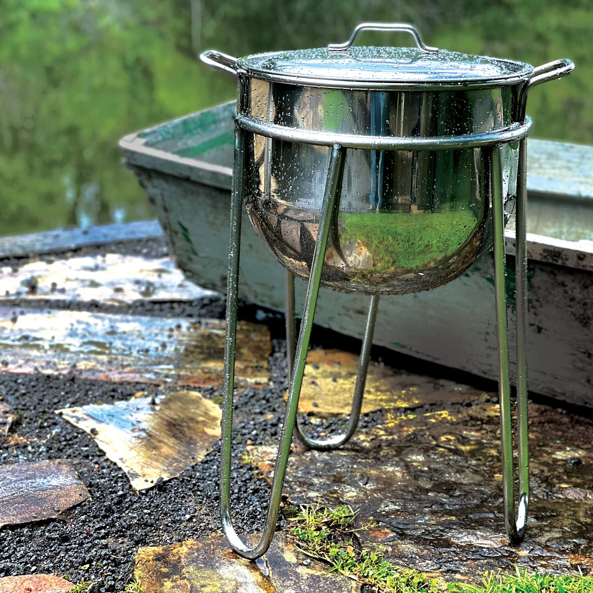 Bayou Classic 15-gal Stainless Steel Kettle w/Stand 800-115 Features All Steel Construction 24.5-in Tall Welded Stainless Stand Perfect for Slow Cooking Jambalaya Red Beans and Rice Chili or Gumbo