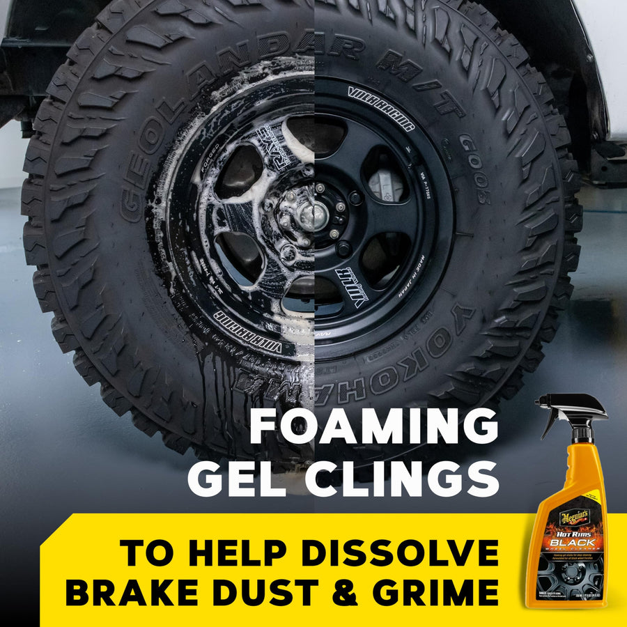Hot Rims Meguiar's Black Wheel Cleaner, Deep Foaming Gel Specially Formulated to Effectively Clean Matte, Gloss, Satin, and Chrome Black Wheels, 24 Oz Spray Bottle