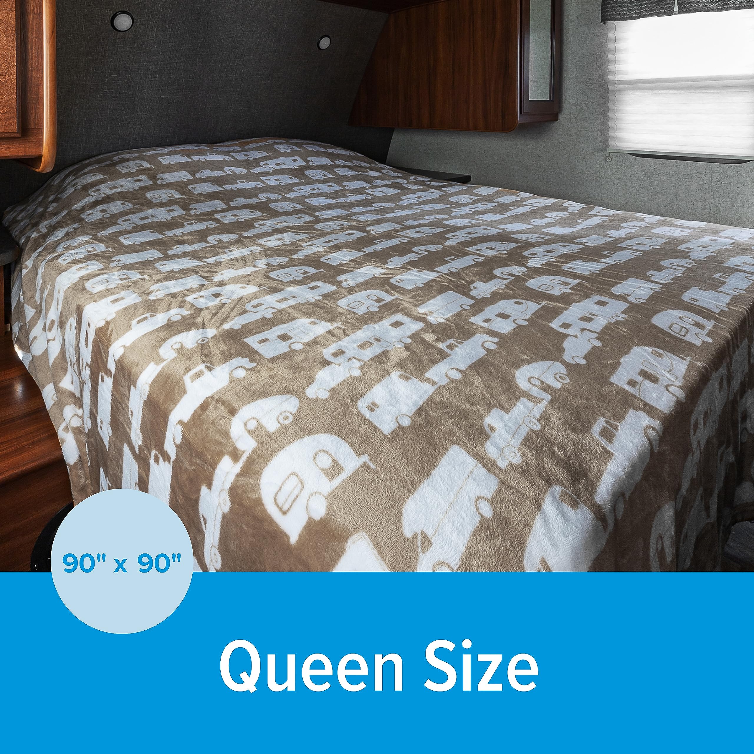 Camco Plush Fleece Blanket is Better at The Campsite Life | Queen-Sized Blanket Measures 90-inches (L) x 90-inches (W) | Greige (53126)