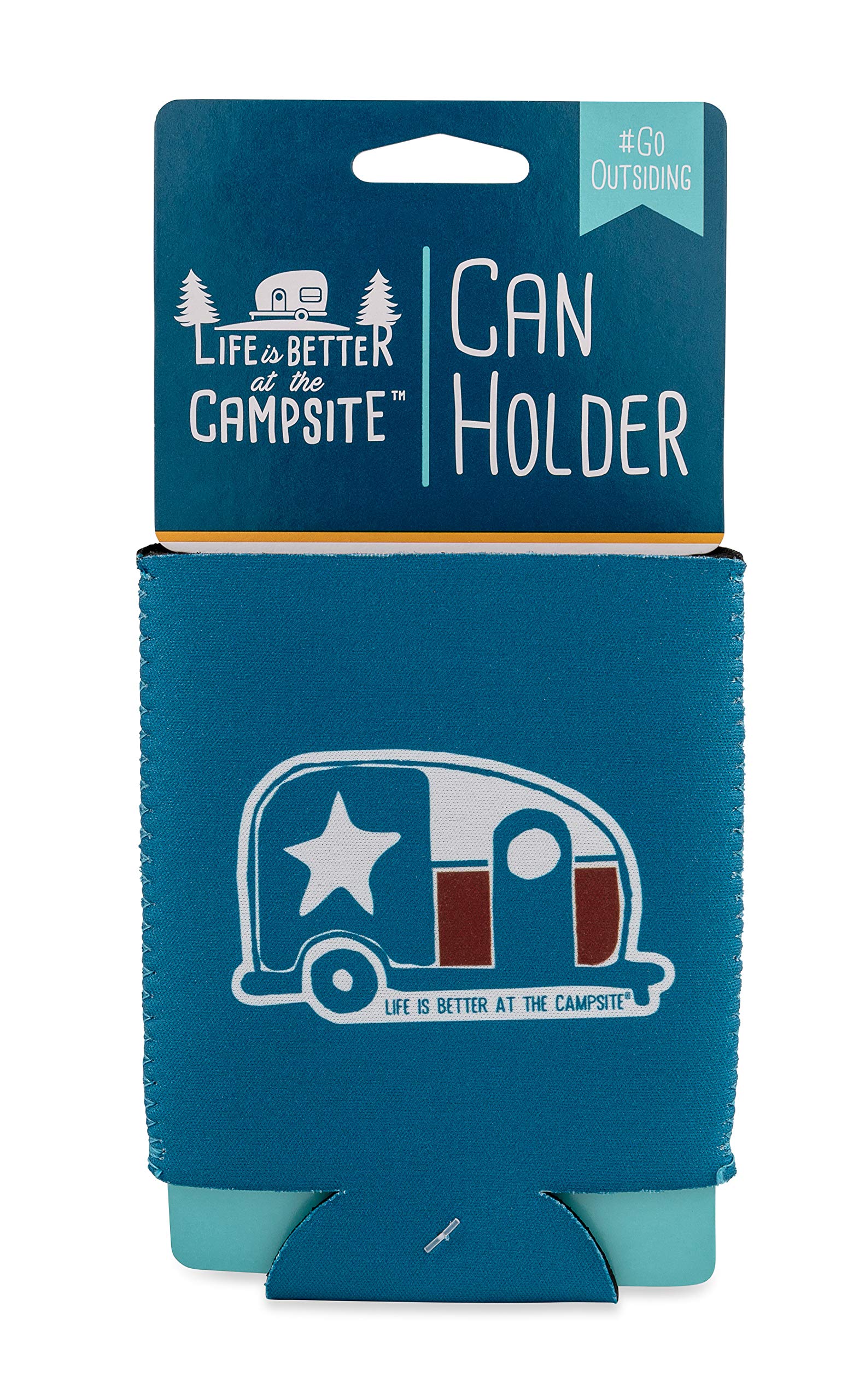 Camco Can Sleeve Life is Better at The Campsite - Keeps Your Beverage Cold - Fits 12 oz. cans - Features a Texas Flag Mini Camper Design (53372)