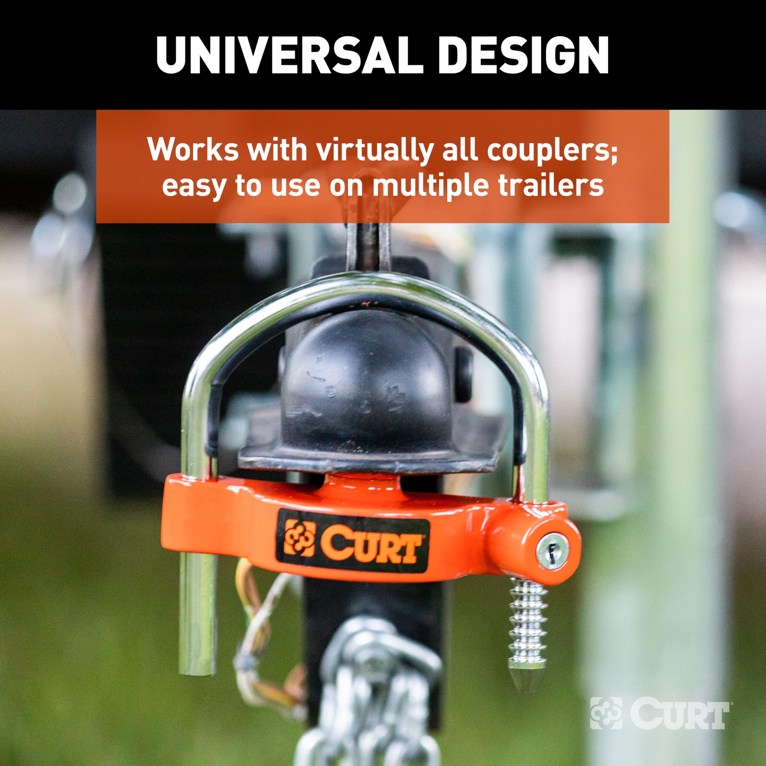 CURT Universal Trailer Coupler Lock 23090-KA, Bright Orange, Fits Couplers with 1-7/8", 2" or 2-5/16" Ball Diameter, Keyed Alike
