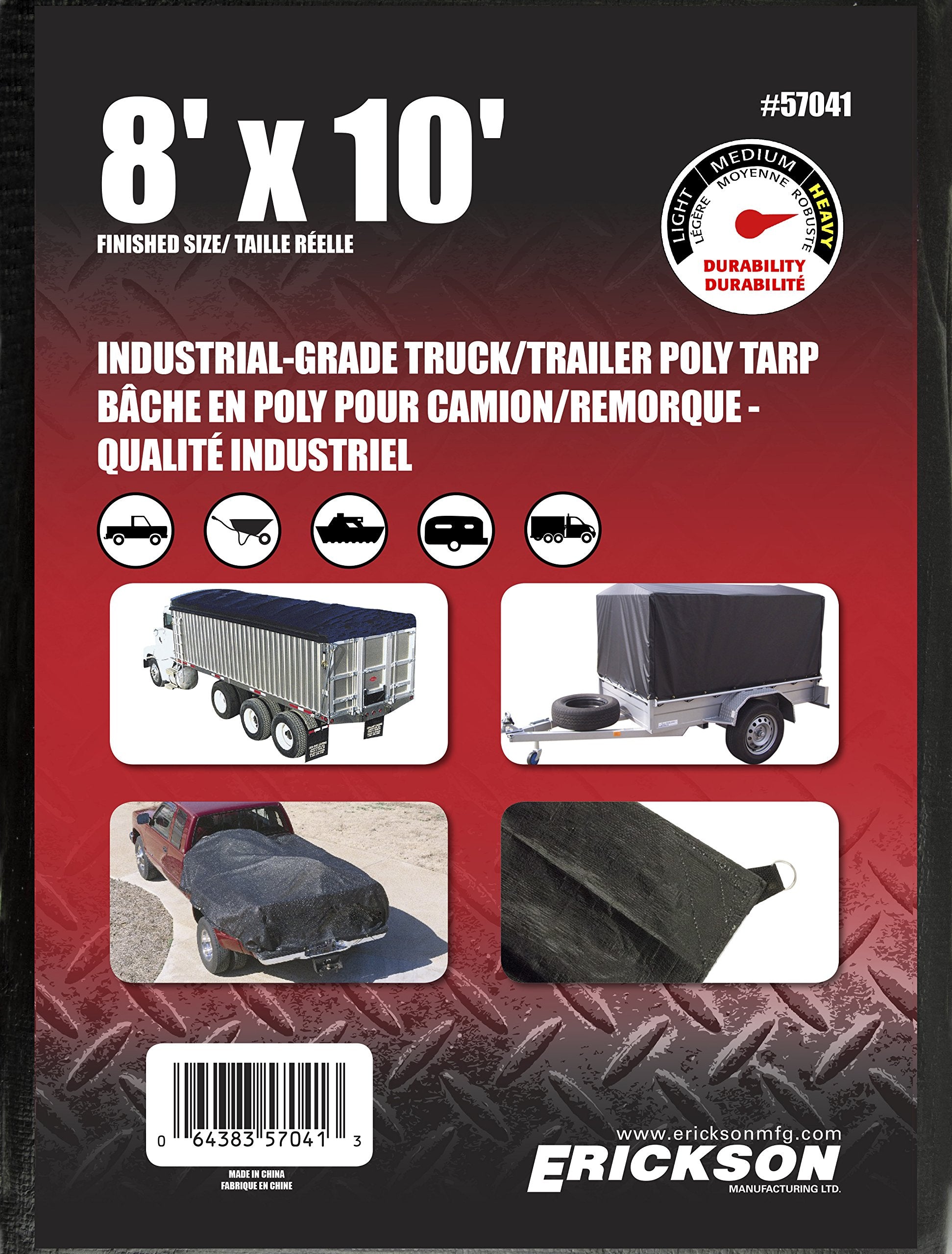 Black Erickson Industrial Grade Truck/Trailer Poly Tarp, 8' x 10', 1 Pack