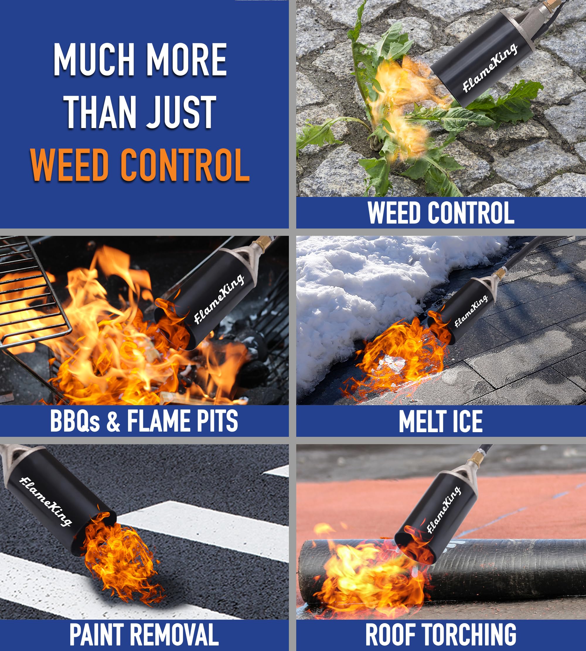 Flame King Heavy Duty Propane Torch Kit Weed Burner, 340,000 BTU with Piezo Igniter (Self Igniting), with 10-ft Hose for Weed Burning, Melting Ice and Snow, and Roofing