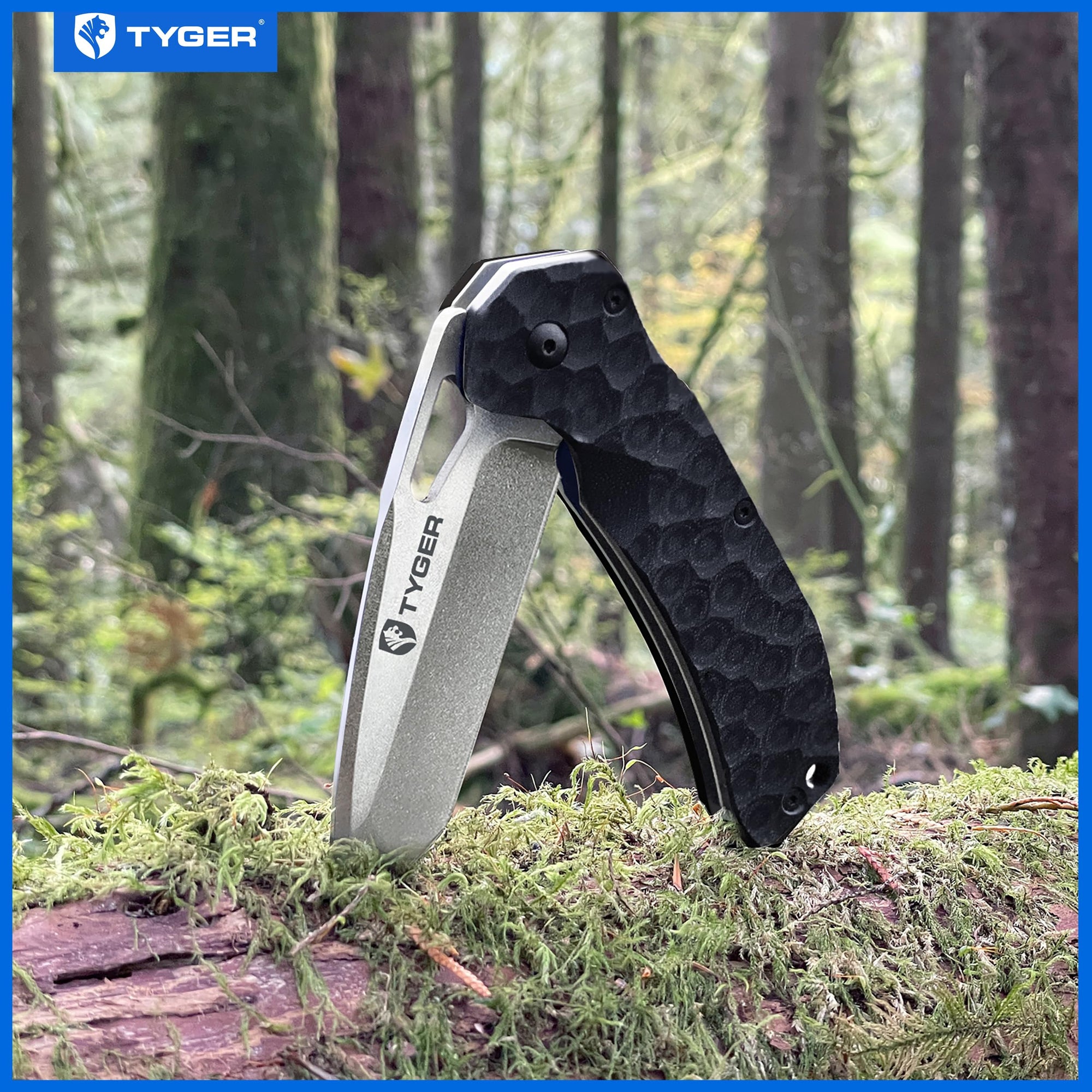 K4 Tyger EDC Folding Pocket Knife | Stone-washed AUS-8 Steel Blade | Black G-10 Handle | TG-KF7A2837