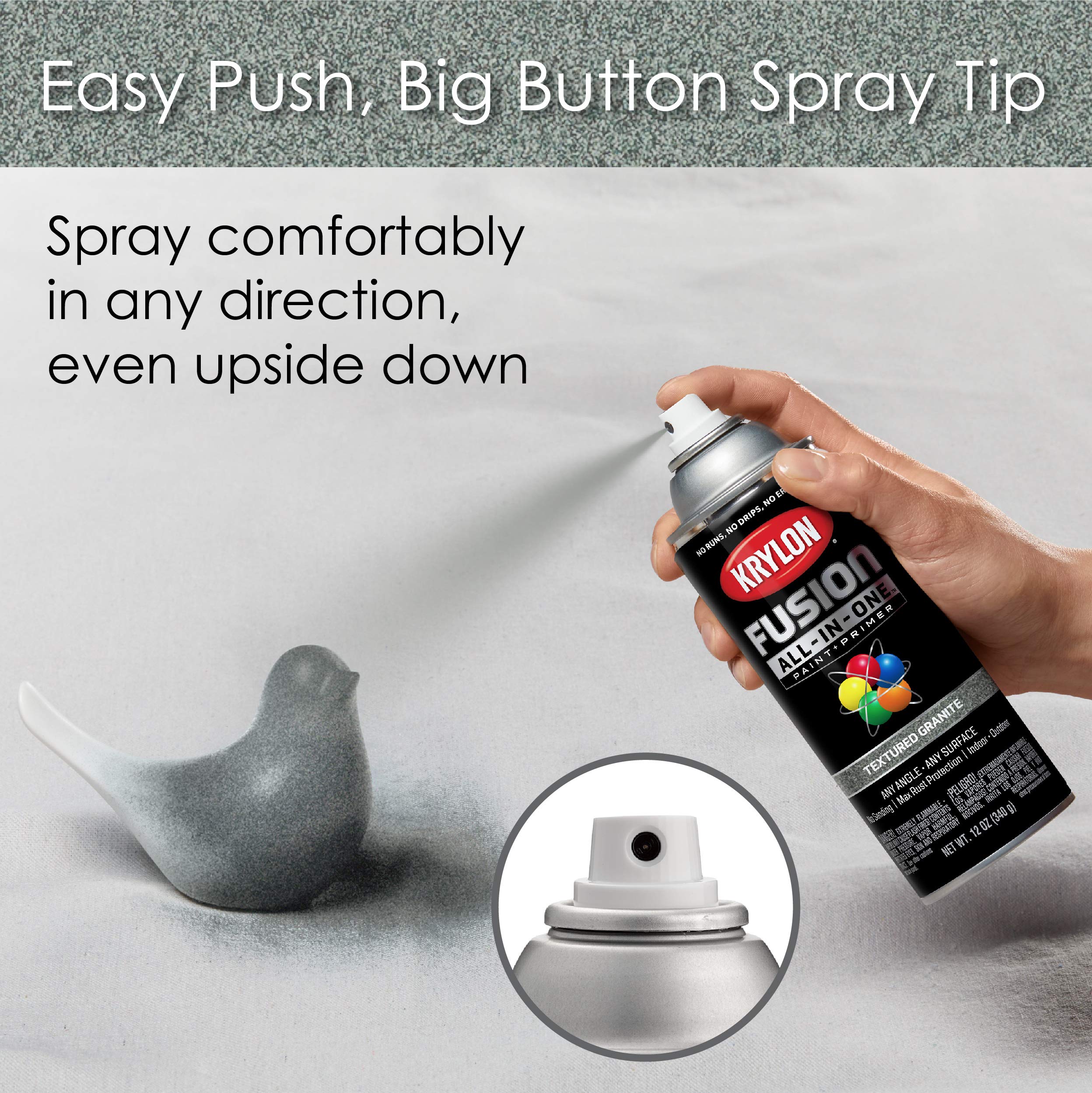 Krylon All-In-One Fusion Adhesive Spray Paint for Indoor/Outdoor Use, 12 oz, Granite