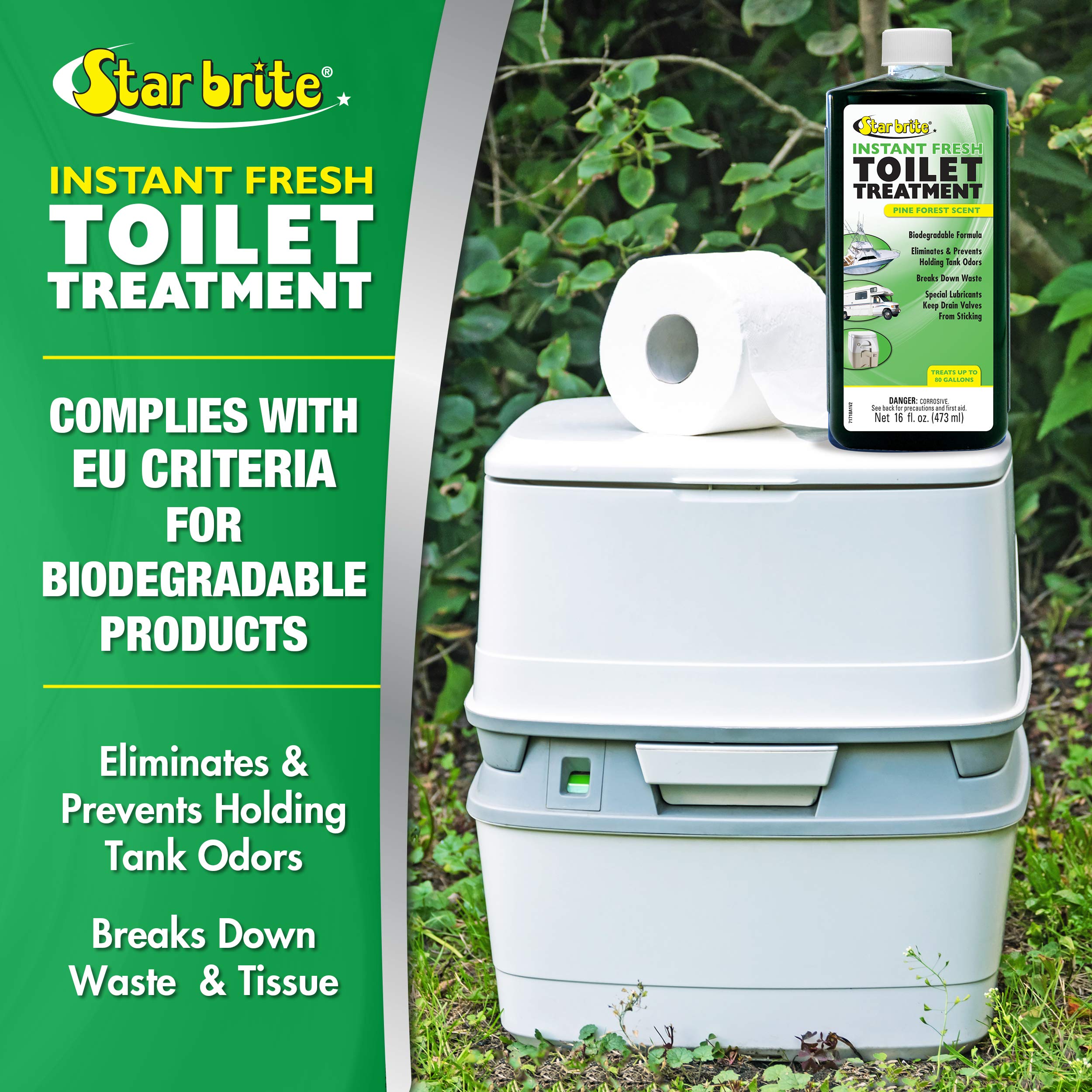 Instant Fresh STAR BRITE Toilet Treatment - Pine Scent, Odor & Waste Control, 8oz 6 Pack (071763)