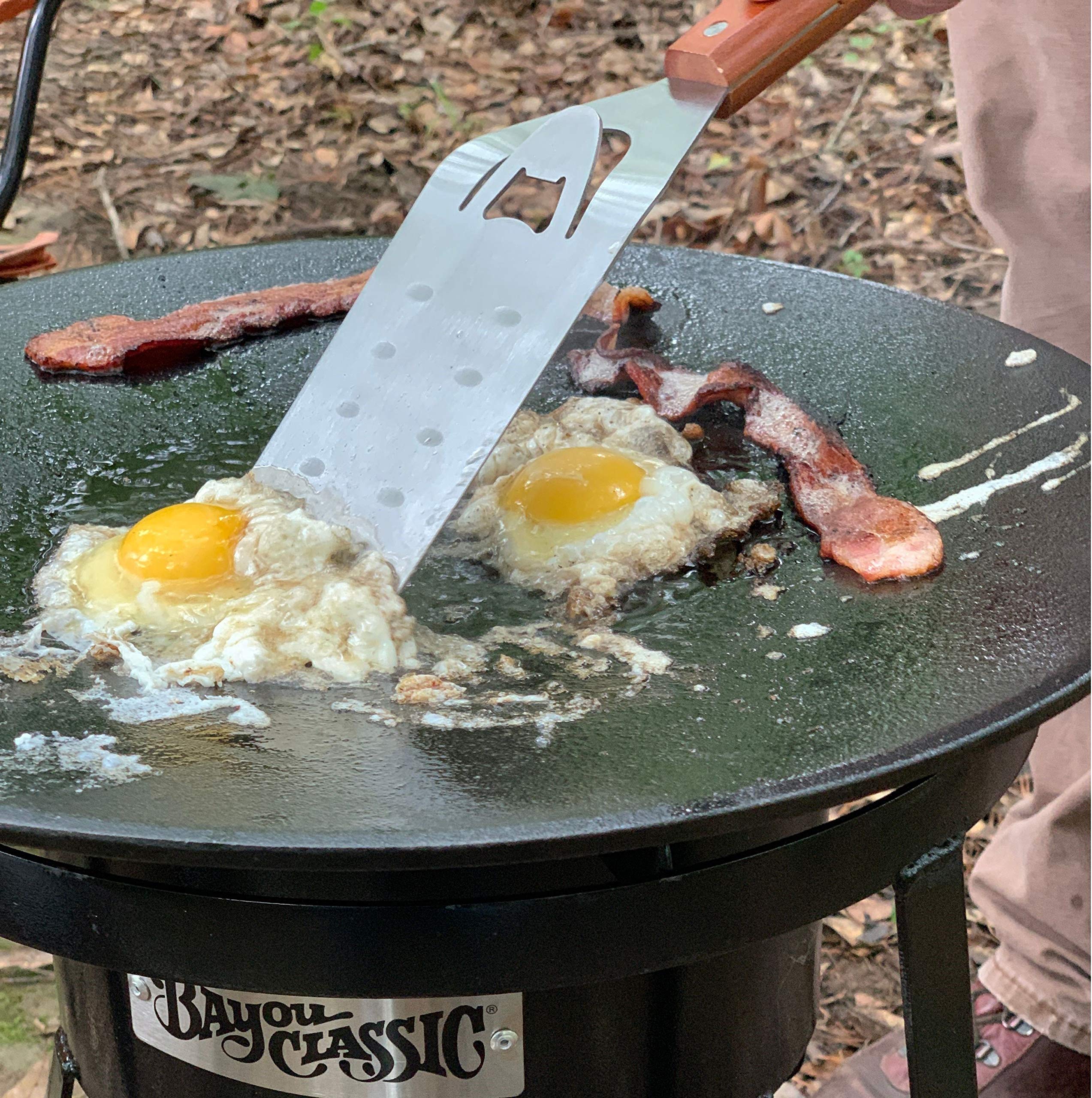 500-703 Bayou Classic 13-in Stainless Turner Spatula Features Stainless Steel Spatula w/Hardwood Handle Beveled Edges Makes a Perfect Grilling Accessory or Flipping and Lifting Delicate Foods