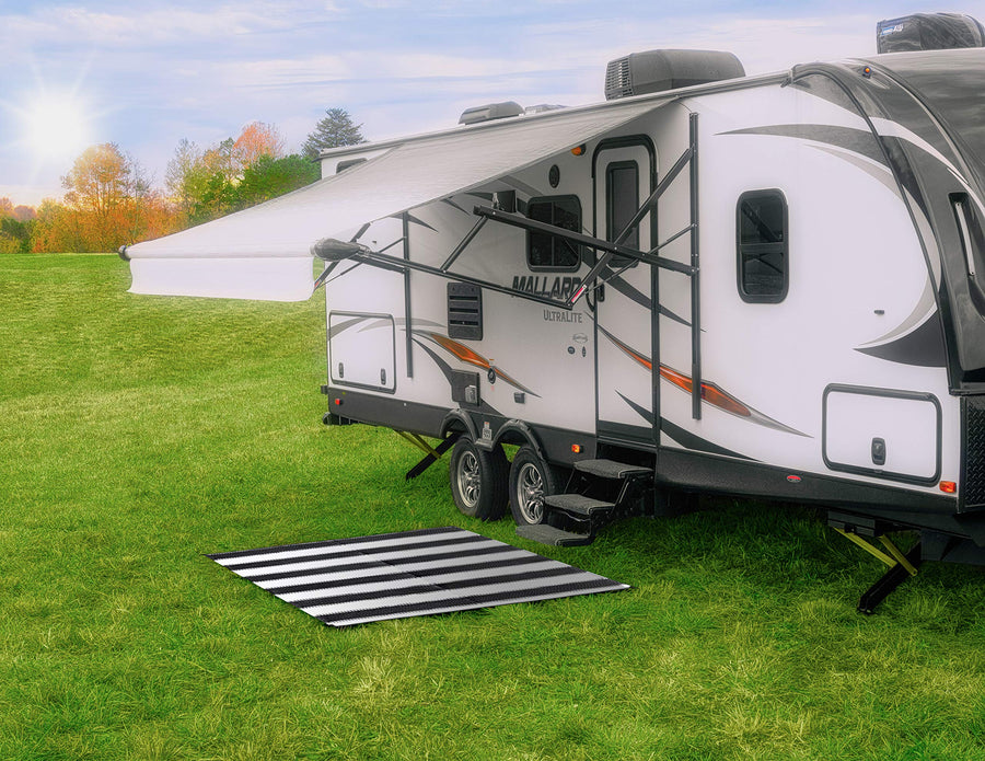 Awning Camco Leisure Mat-Charcoal Stripe 6' X 9' 42873