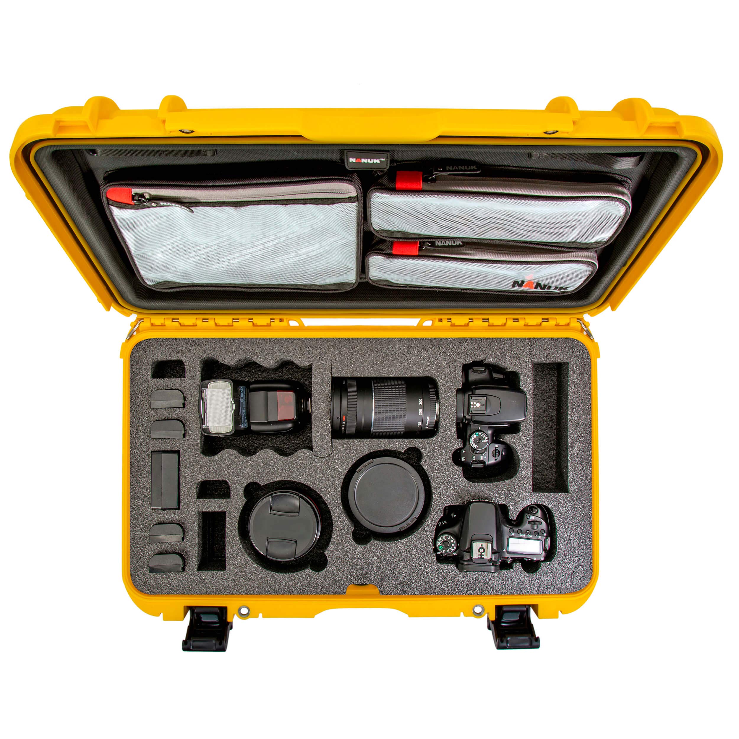 Waterproof Nanuk 935 Hard Case with Lid Organizer and Foam Insert for Canon, Nikon - 2 DSLR Body and Lens/Lenses - Yellow