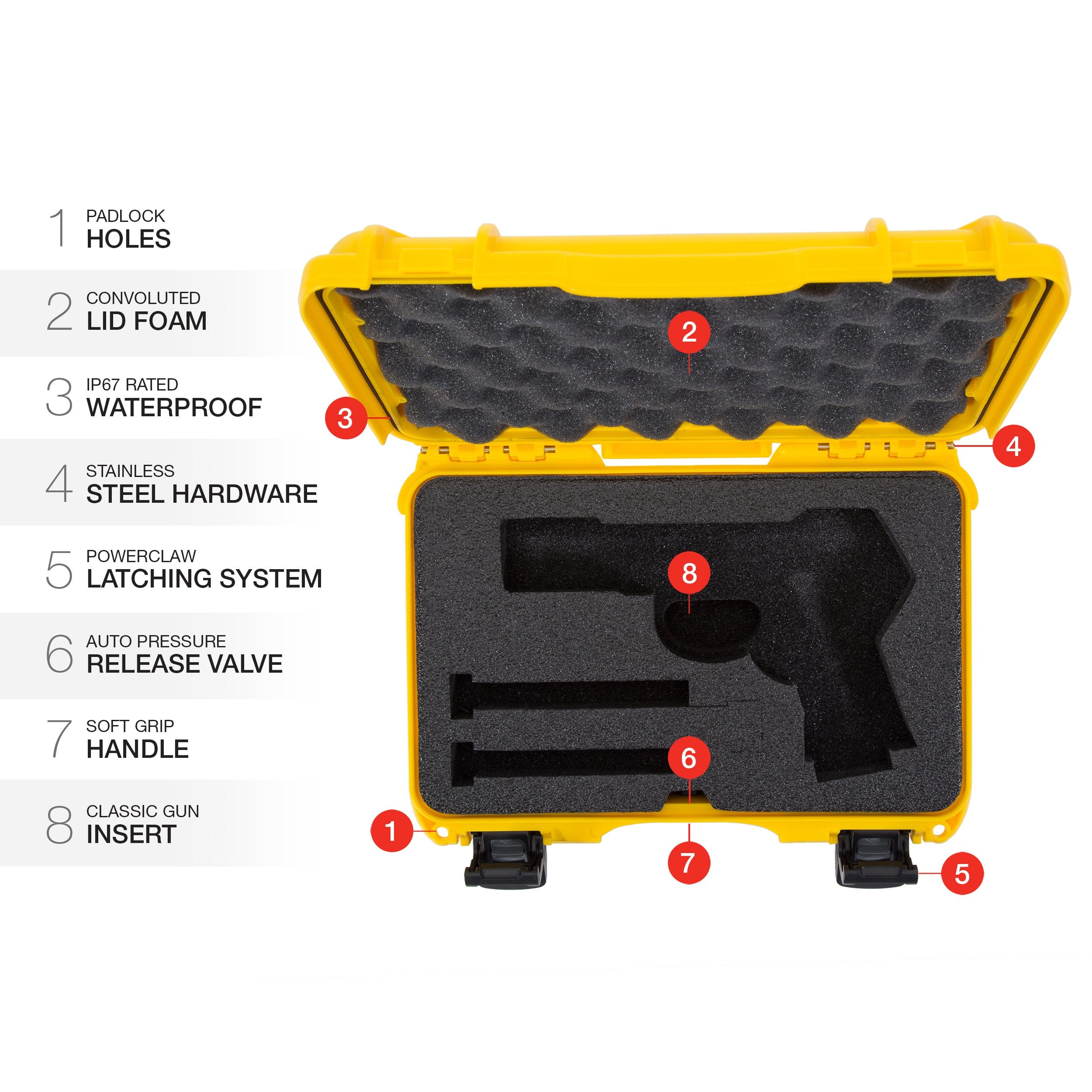 Nanuk Waterproof 909 Classic Pistol/Gun Case, Military Approved with Custom Insert - Yellow (909-CLASG4)