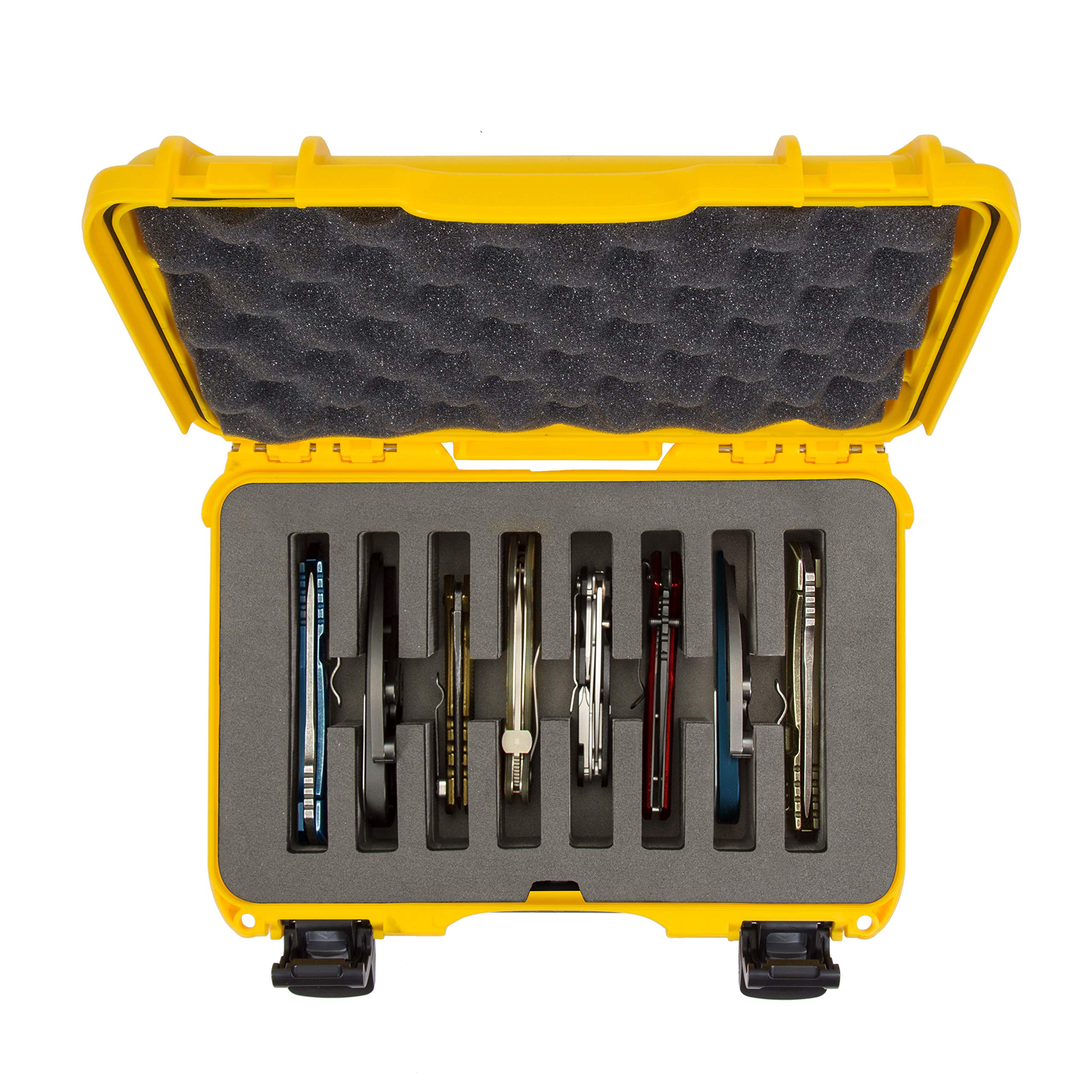 Waterproof Nanuk 909 Hard Case with Custom Foam Insert for 8 Pocket Knives, Yellow