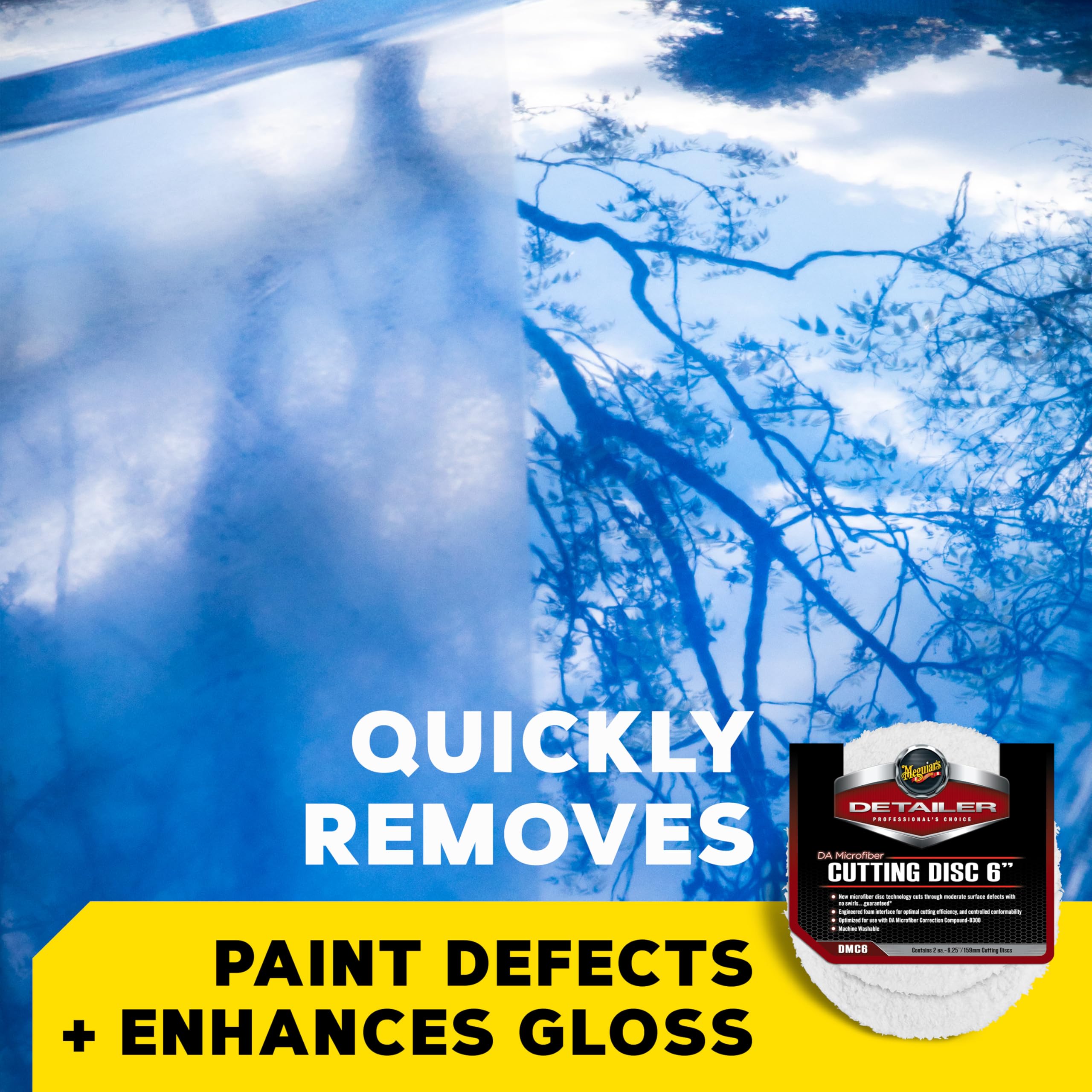 DA 6” Microfiber Cutting Disc, Meguiar's Microfiber Pads Compatible with a DA Polisher for Car Detailing, That Removes Moderate Scratches, Swirls, and Paint Defects, 2 Pack