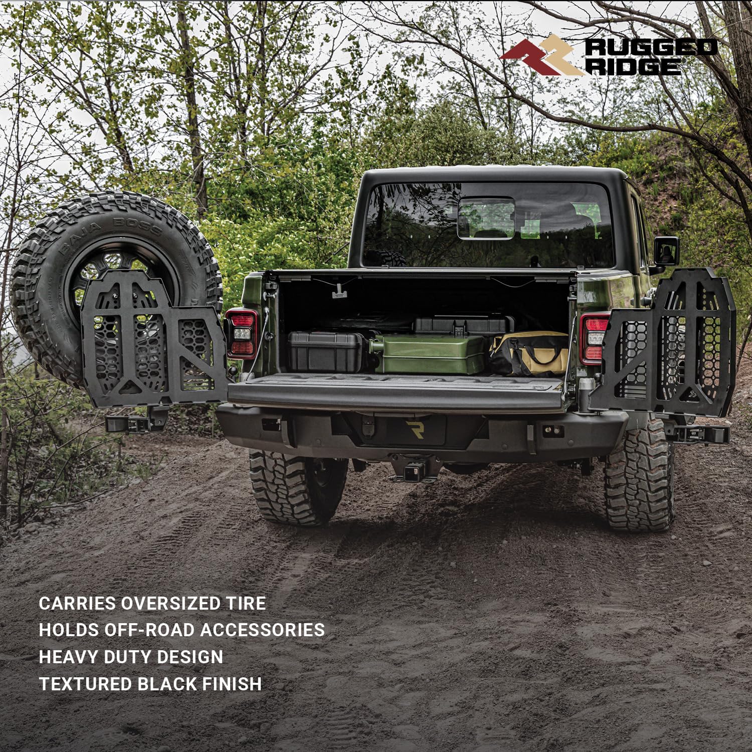 Rugged Ridge Driver Side WingMate Molle Panel for Jeep Gladiator JT | Heavy Duty, Textured Black, Steel | 11540.41 | Fits 2020-2024 Jeep Gladiator JT w/Rear WingMate Bumper (Part # 11540.38)