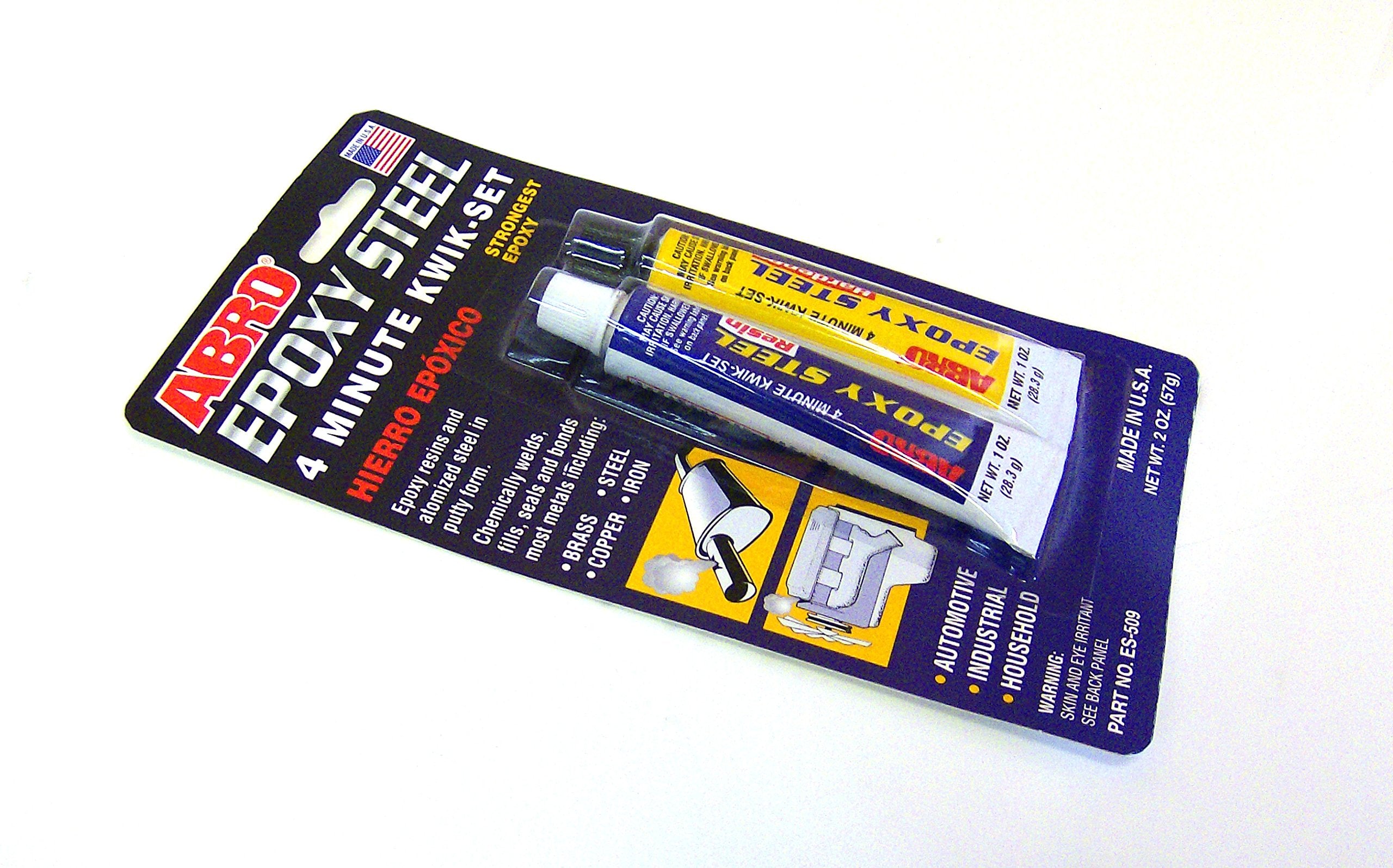 Epoxy Steel Adhesive ABRO 4 Minute Set Automotive Grade, Bonds Most Metals, Easy to Use, Chemically Welds, Fills, and Seals, for Automotive, Industrial, and Household Use (1)