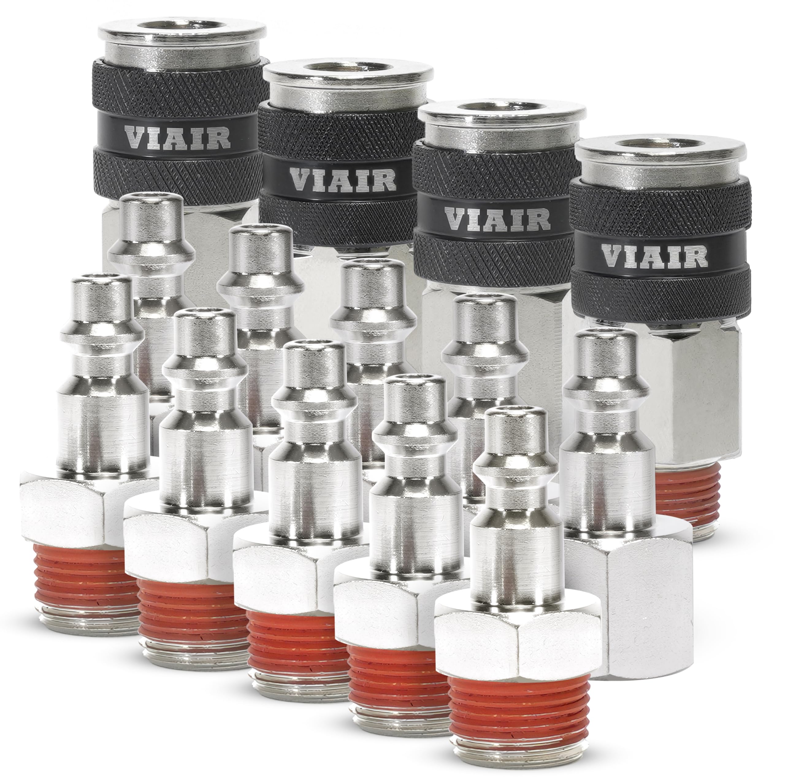3/8" NPT Couplers M (2) & F (2), Quick Connect Studs 3/8" M (5) & F (5), with ViAIr Logo