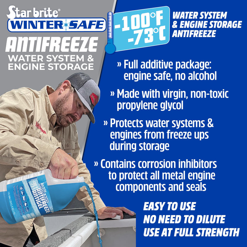 Winter Safe STAR BRITE -100°F Non-Toxic Antifreeze for Water Systems & Engine Storage – Safe for All Pipes, RVs, Boats, and Home Plumbing