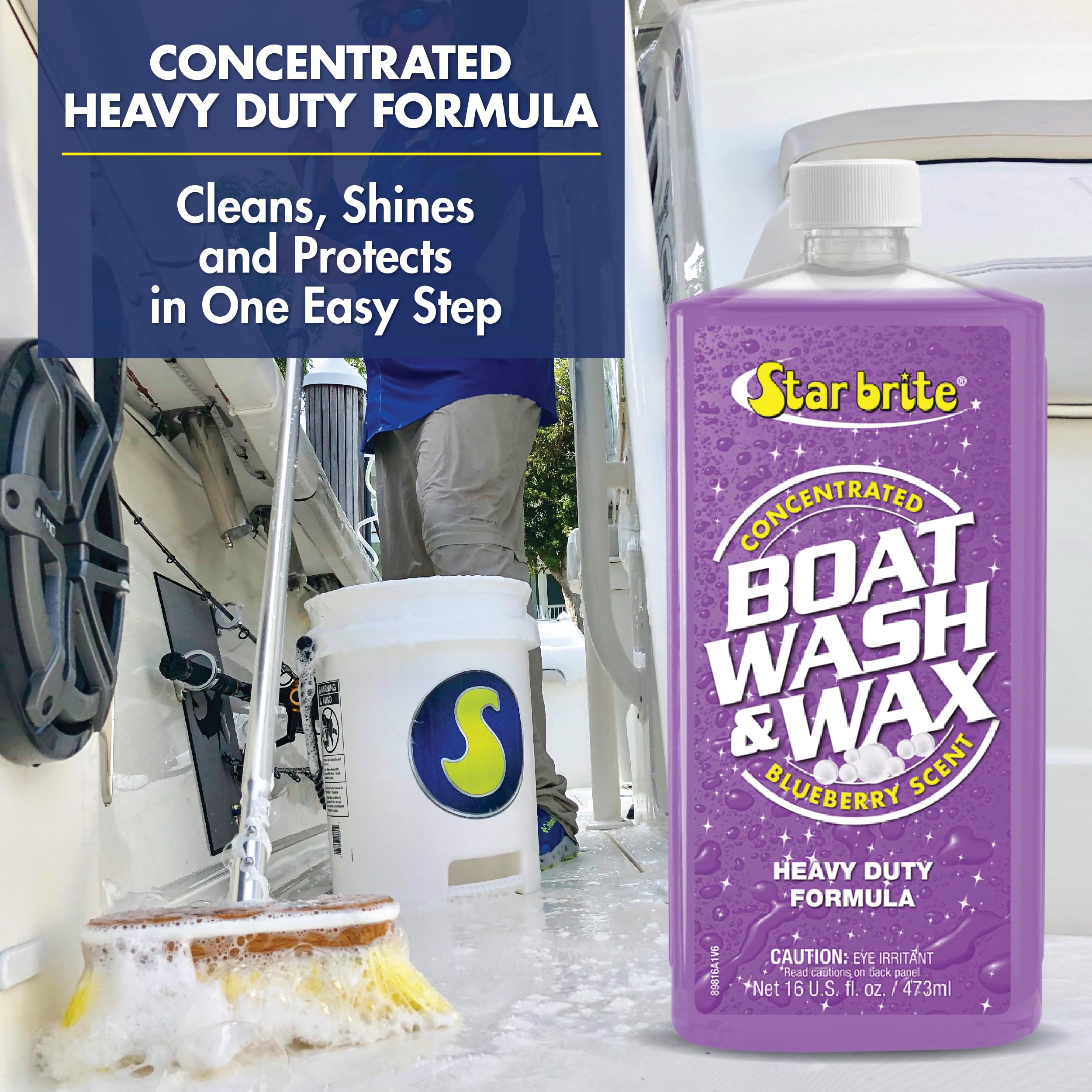 Boat Wash & Wax STAR BRITE - Heavy Duty Concentrate - Clean, Shine & Protect in One Easy Step - Blueberry Scent - 16 OZ (089816)