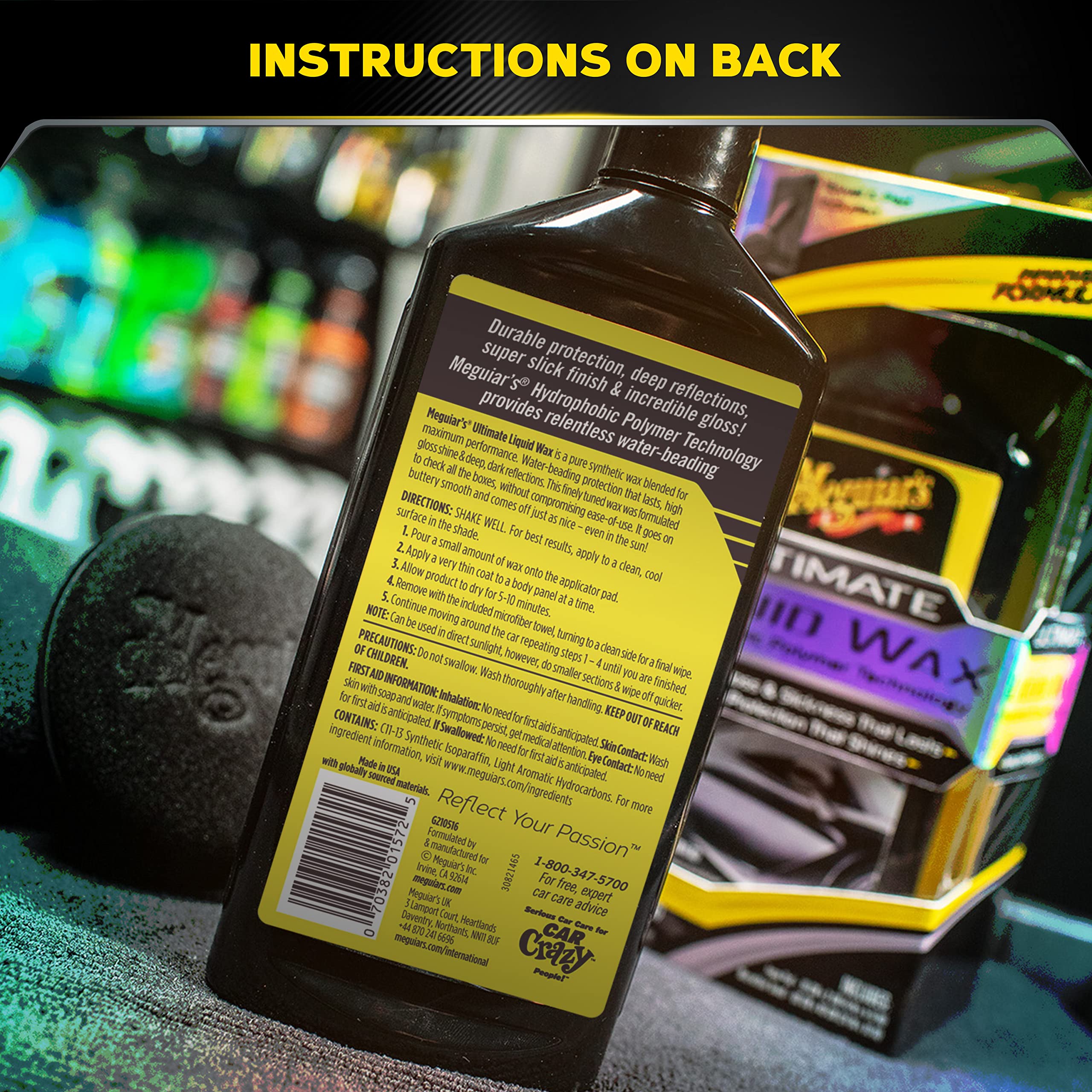 Meguiar's Liquid Ultimate Wax, Improved Liquid Car Wax Formula for Durable Protection that Shines, Premium Towel and Applicator Pad Car Accessories Included, 16 Oz Bottle