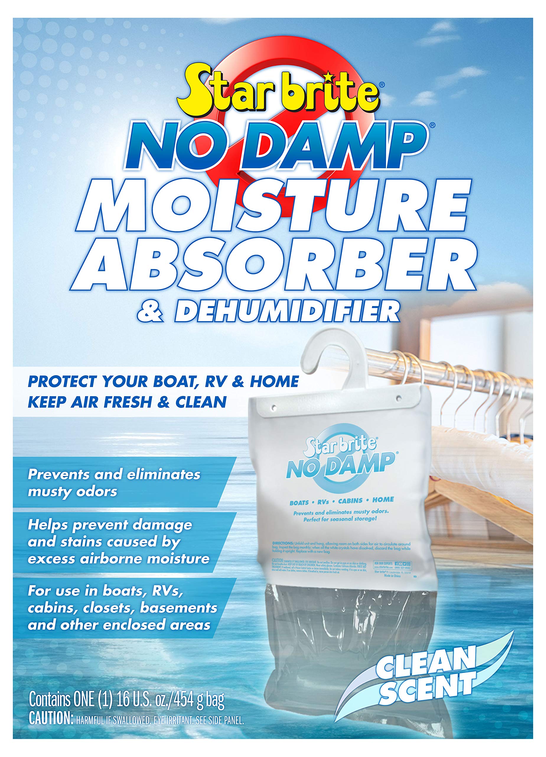 No Damp STAR BRITE Moisture Absorber & Dehumidifier Hanging Bag - Simple, Portable, Humidity Control for Boats, RVs, Seasonal Homes & More - Prevent Odor & Moisture Damage - 16 OZ (085470)
