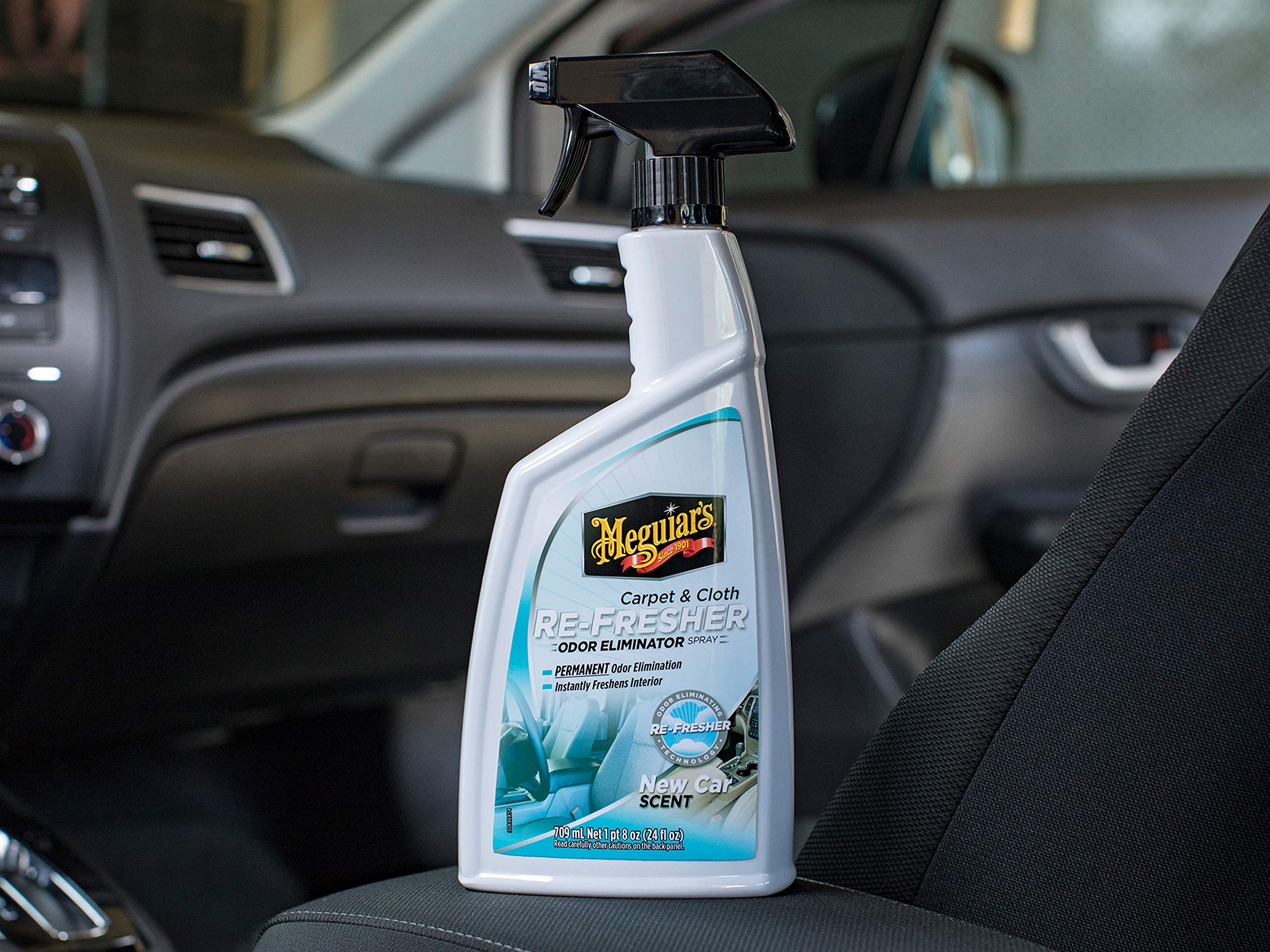 Meguiar's Odor Eliminator Spray Carpet & Cloth Re-Fresher - Interior Fabric Odor Eliminator - Permanently Eliminates Odors & Freshens Fabrics in your Car, Easy to Use Trigger Spray, 24 Oz