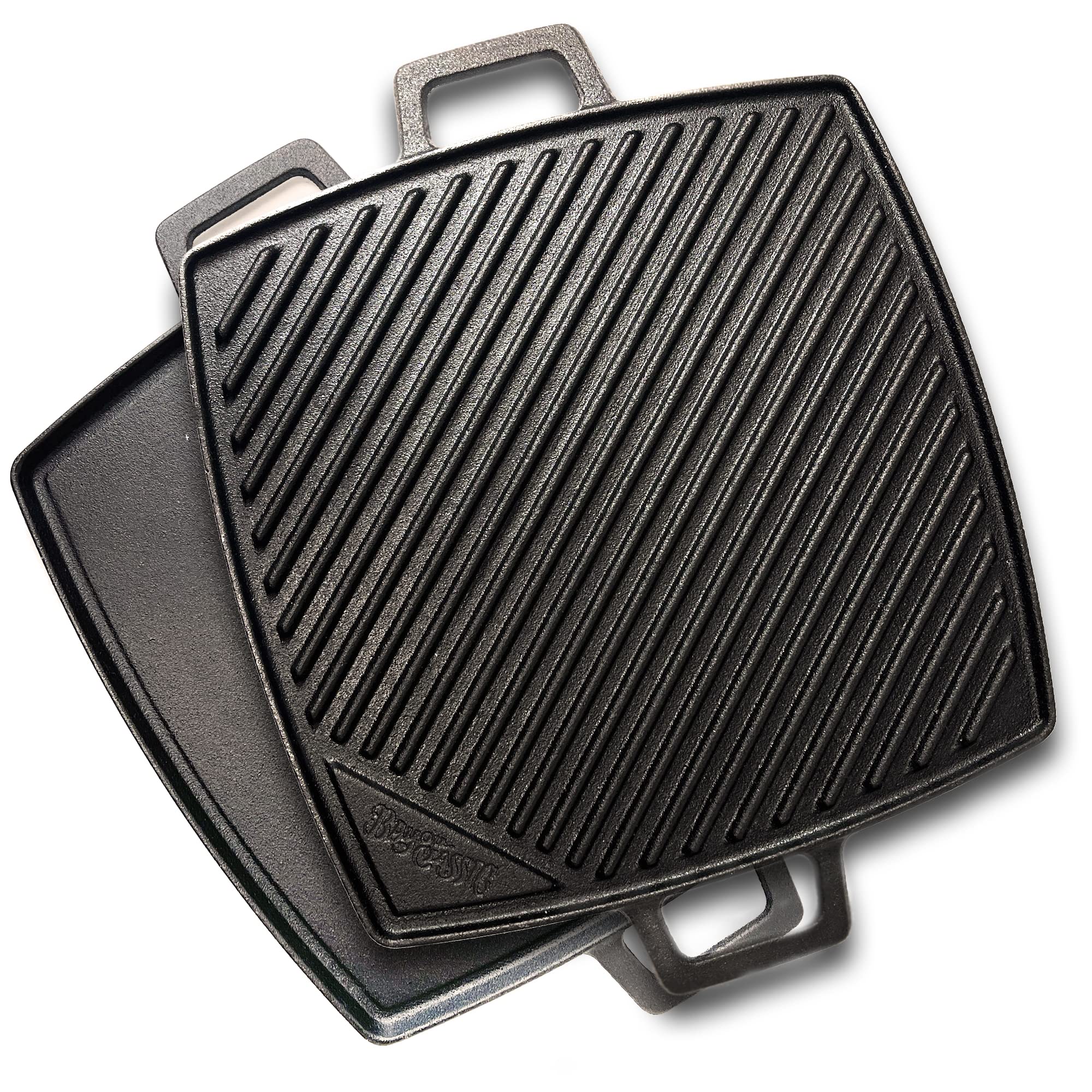 Bayou Classic 10.5-in Cast Iron Reversible Square Griddle Features Flat Side and Ribbed Grill Side Perfect for Large Batch Breakfast Burgers and Grilled Sandwiches Steaks and Chicken