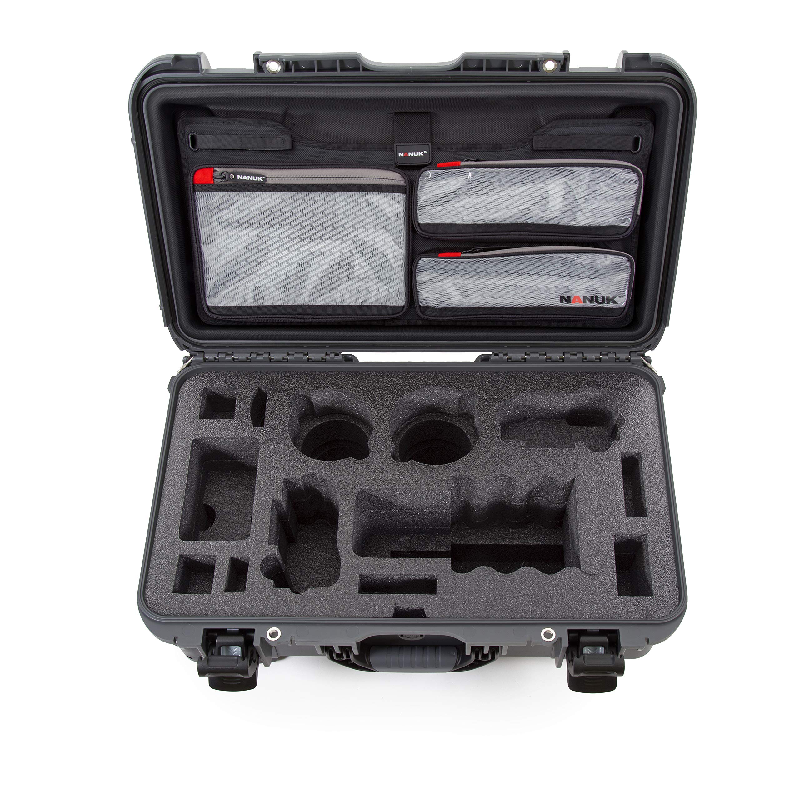 Waterproof Nanuk 935 Carry-On Hard Case with Lid Organizer for Sony a7R Size Camera w/Wheels - Graphite