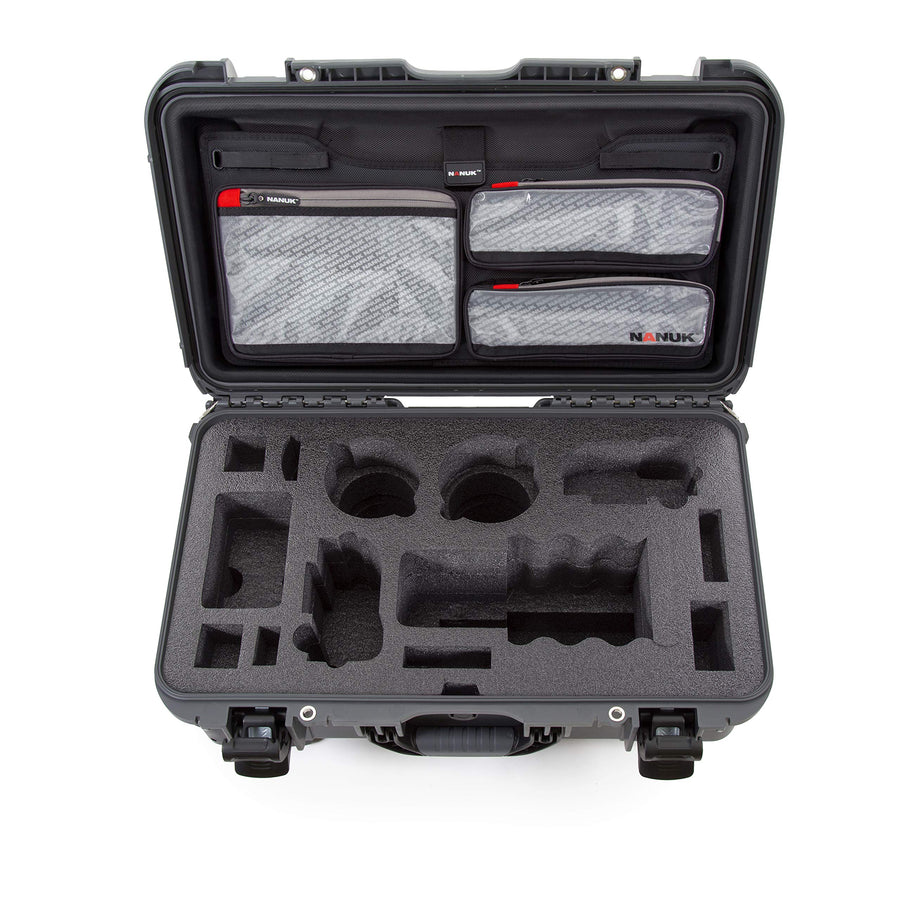 Waterproof Nanuk 935 Carry-On Hard Case with Lid Organizer for Sony a7R Size Camera w/Wheels - Graphite