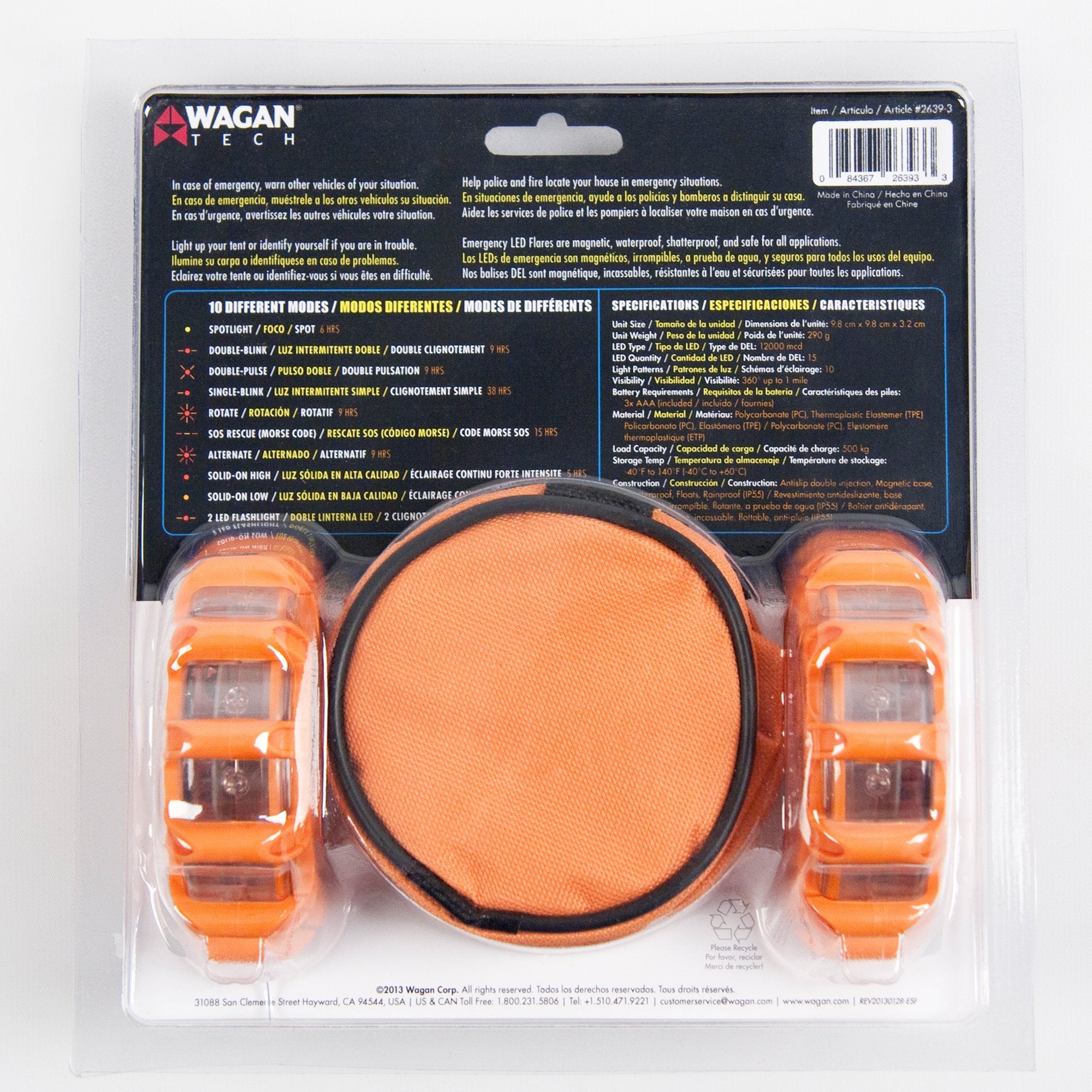 Wagan FRED EL2639-3 Flashing Roadside Emergency Disc LED Flare 9 Flash Modes for Roadside Security, Warning Flashing with Magnet and Hook for Vehicles and Boats