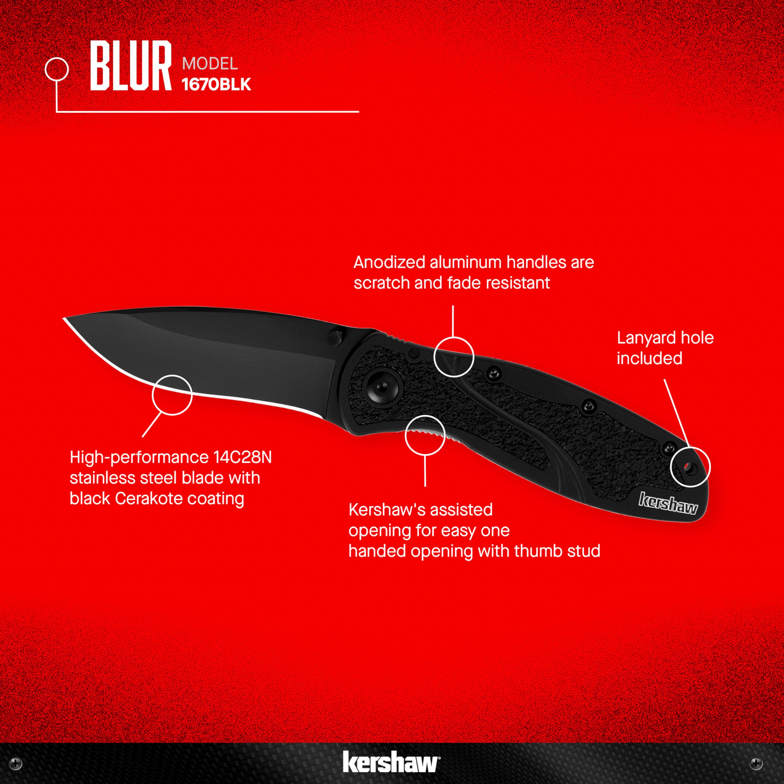 Kershaw Pocket Knife Blur, Olive and Black, 3.4 Inch Steel Recurve Plain Edge Blade, EDC with Assisted Opening, USA Made, Reversible Pocketclip, Everyday Carry Pocket Knife for Men and Women