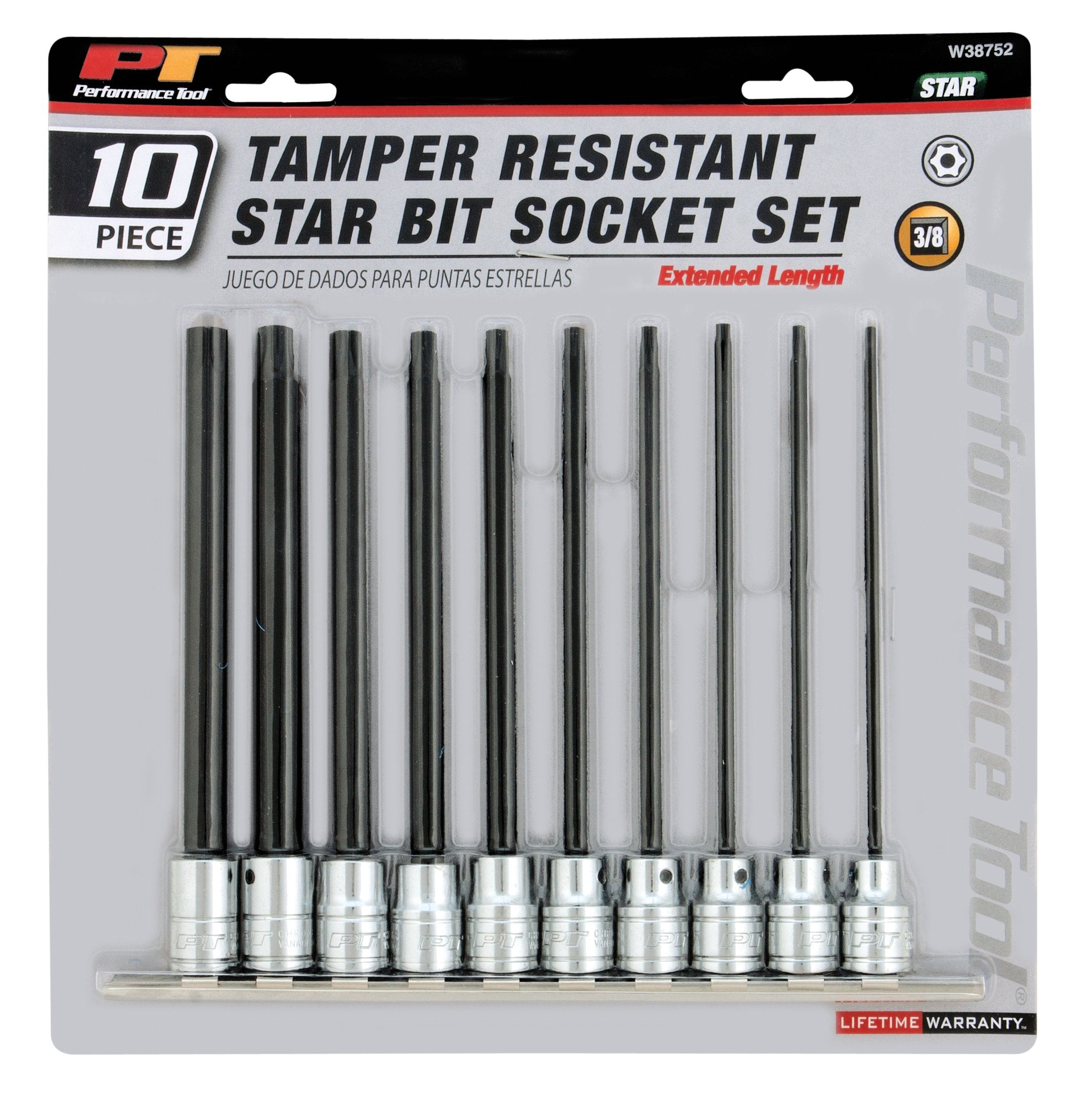 10pc Performance Tool W38752 3/8" Dr Star Bit Skt Set