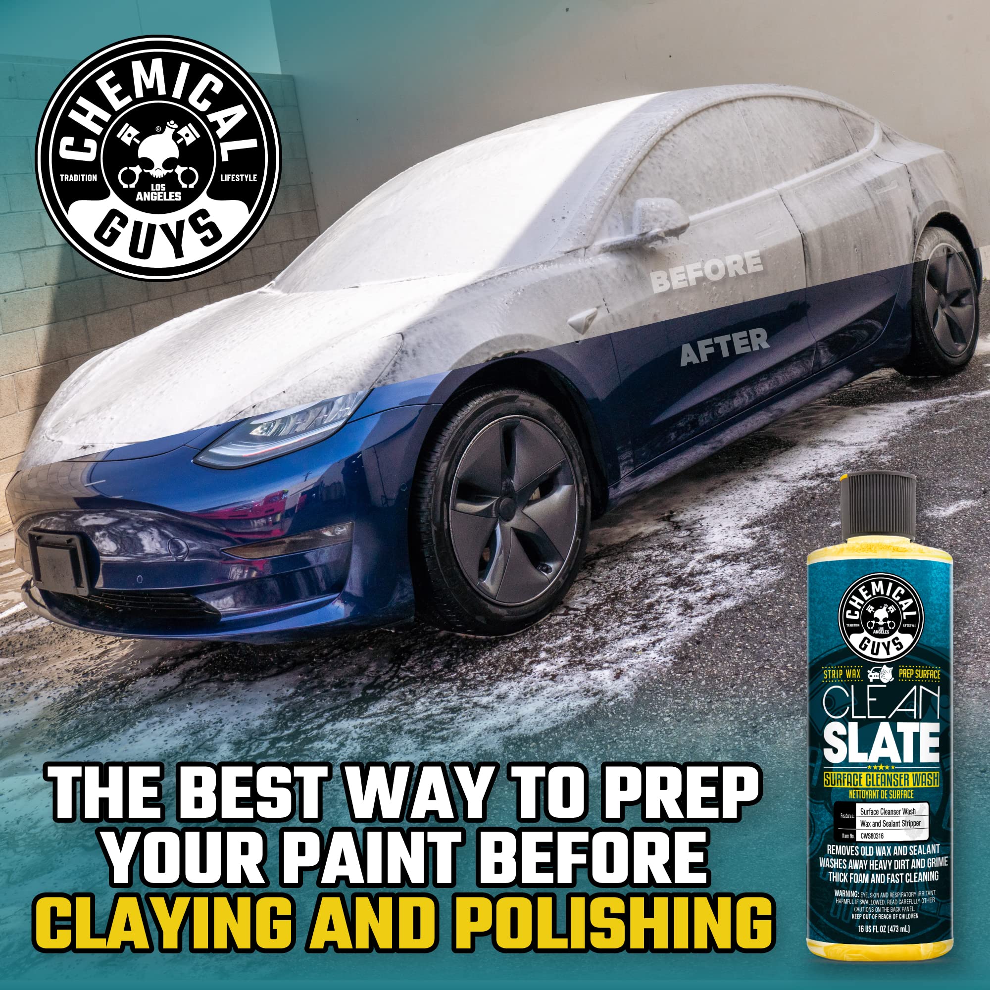 Chemical Guys Clean Slate CWS80364 Deep Surface Cleaning Car Wash Soap (Removes Old Car Waxes, Glazes & Sealants for Superior Surface Prep), 64 fl oz (Half Gallon), Citrus Scent