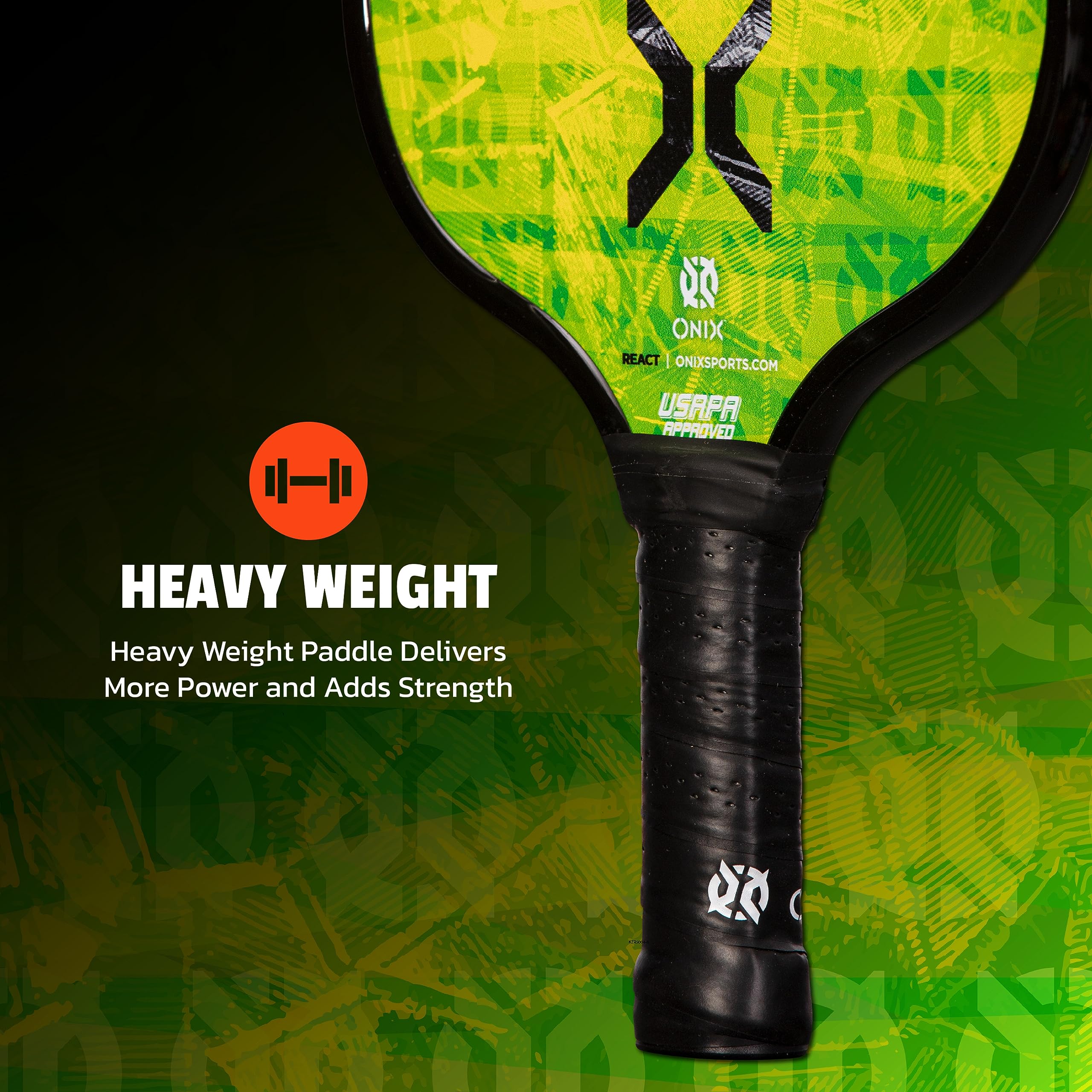Onix Pickleball Paddle React Features Boosted Sweet Spot from Nomex Core Insert and Graphite Face,Green