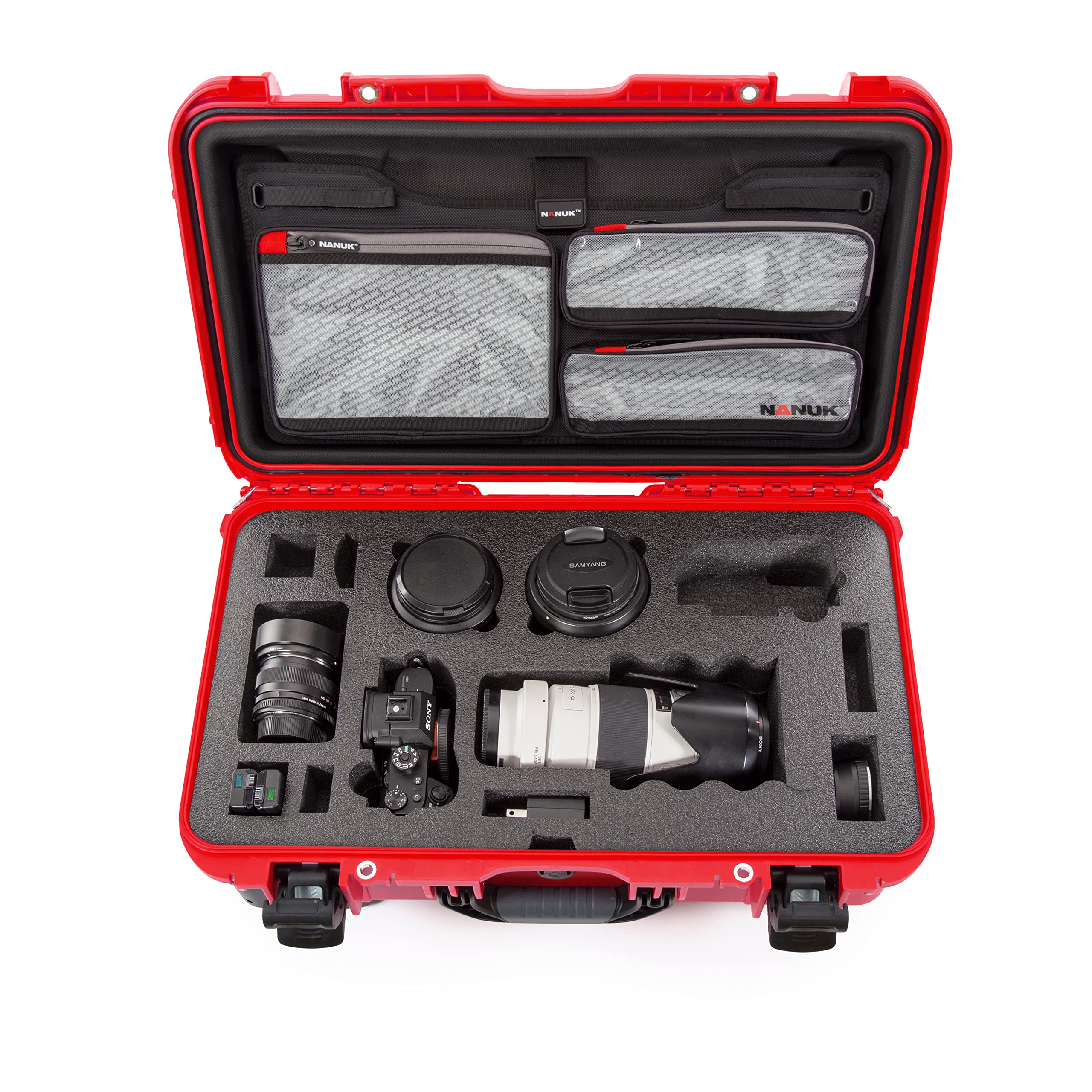 Waterproof Nanuk 935 Carry-On Hard Case with Lid Organizer for Sony A7R Size Camera w/Wheels - Red,935-SON9